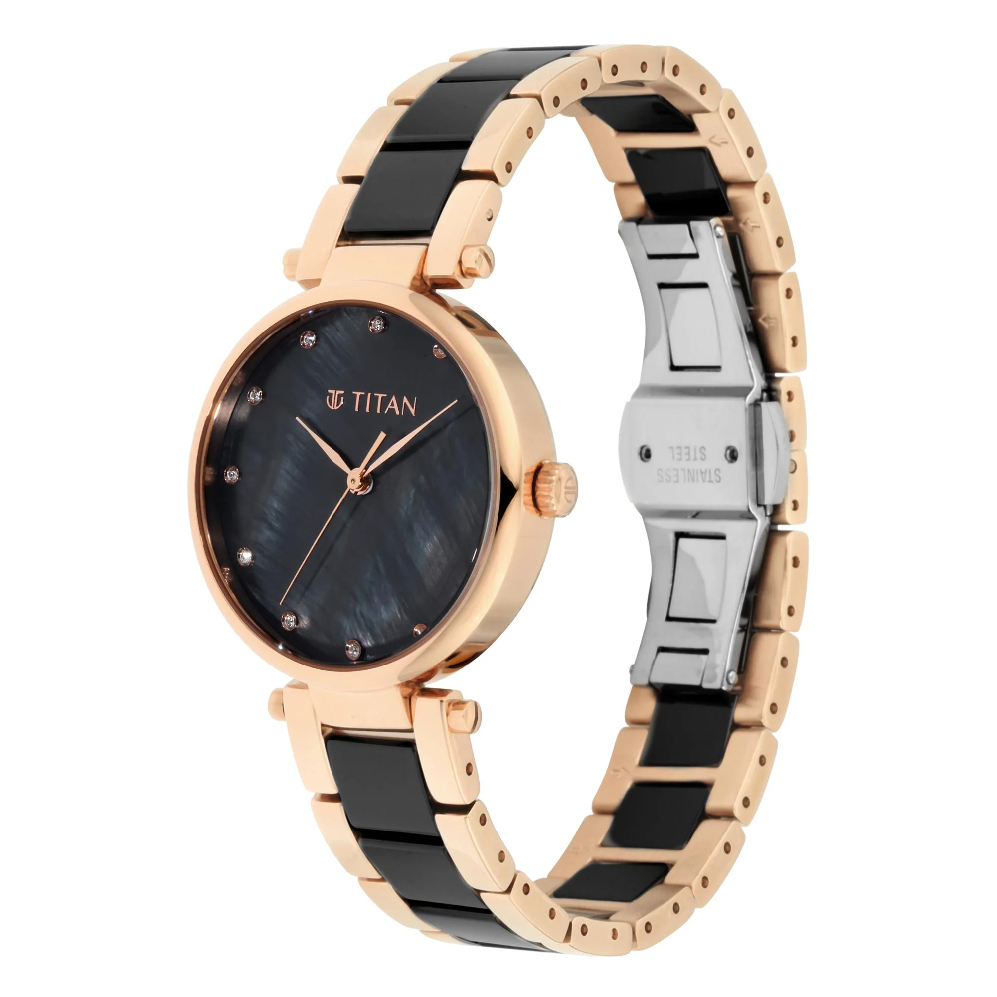 Black Mother-of-Pearl Dial Ceramic & Metal Strap Watch - Image 3