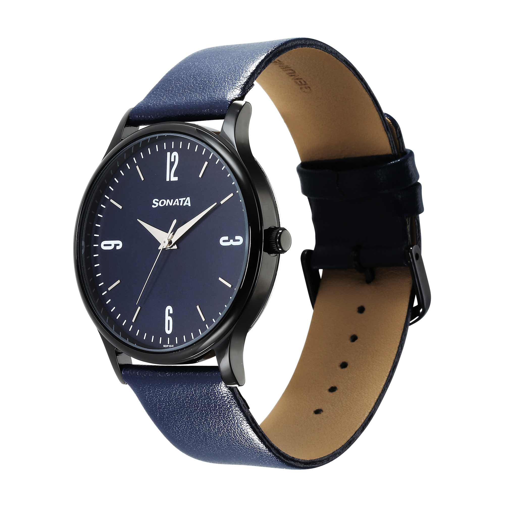 Sonata Aspire Quartz Analog Blue Dial Leather Strap Watch for Men - Image 3