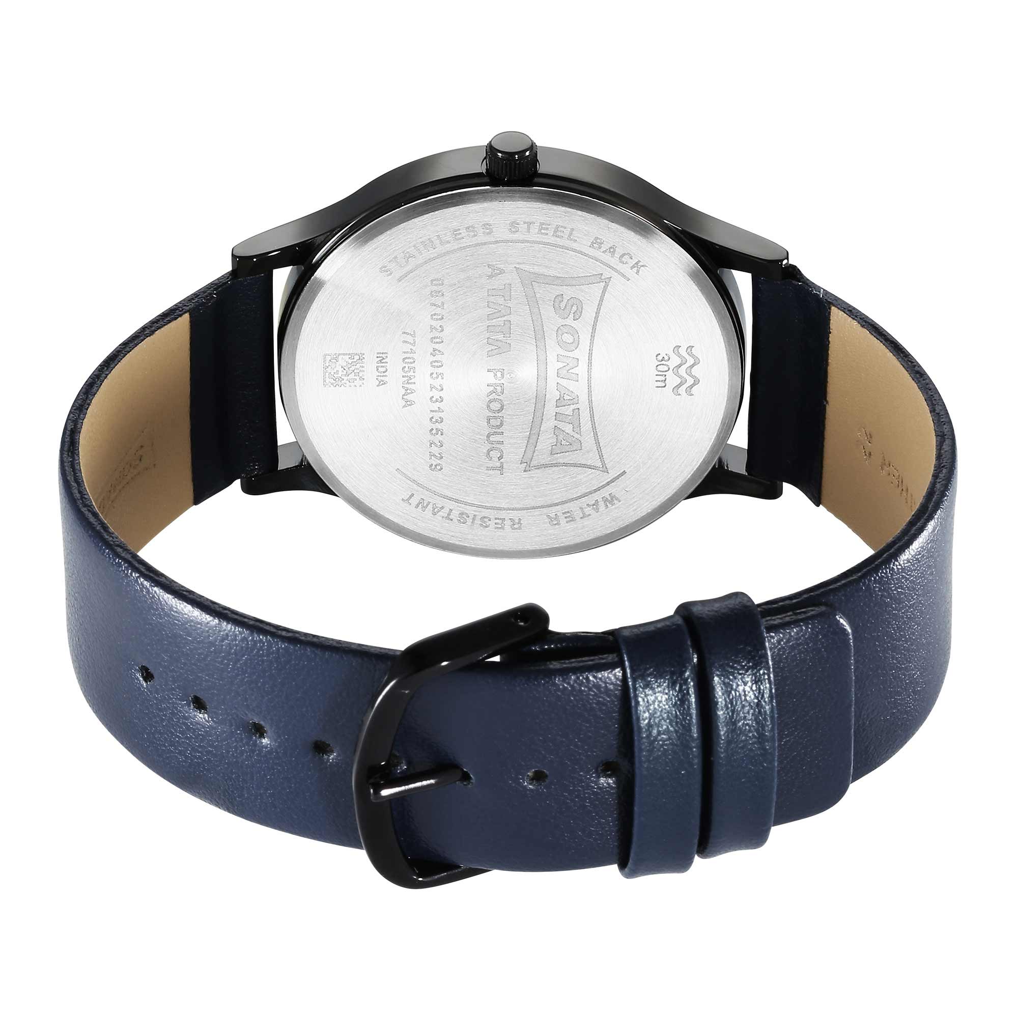 Sonata Aspire Quartz Analog Blue Dial Leather Strap Watch for Men - Image 4