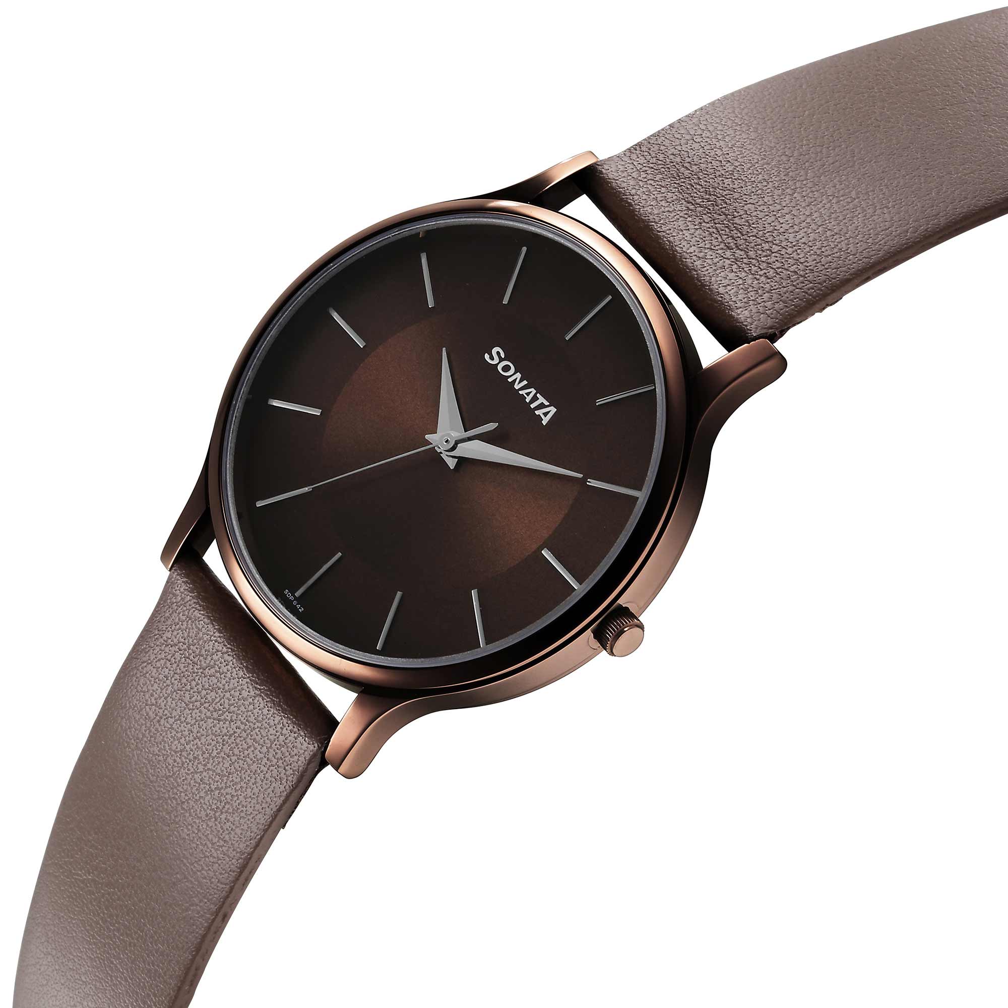 Sonata Aspire Quartz Analog Brown Dial Leather Strap Watch for Men - Image 2