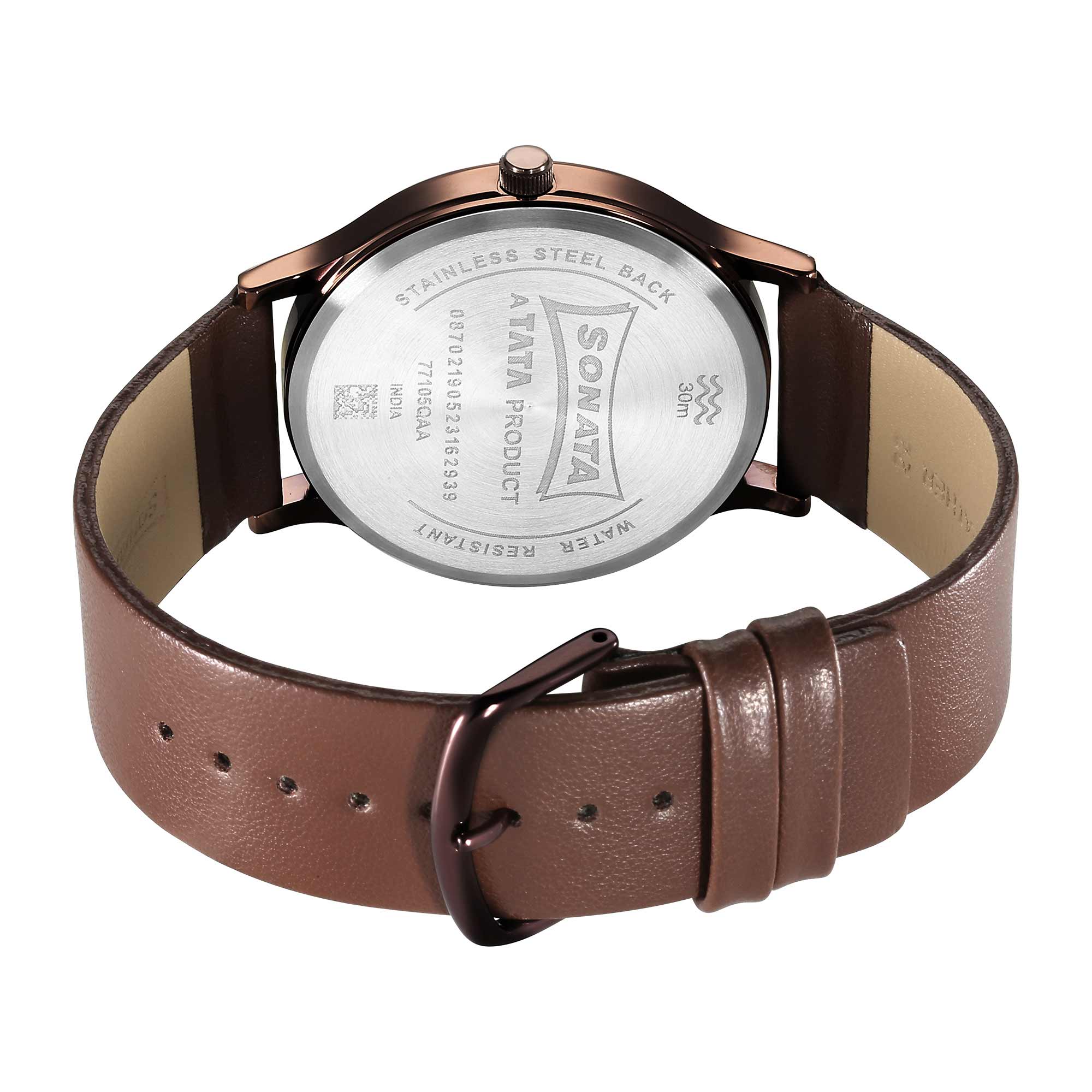 Sonata Aspire Quartz Analog Brown Dial Leather Strap Watch for Men - Image 4