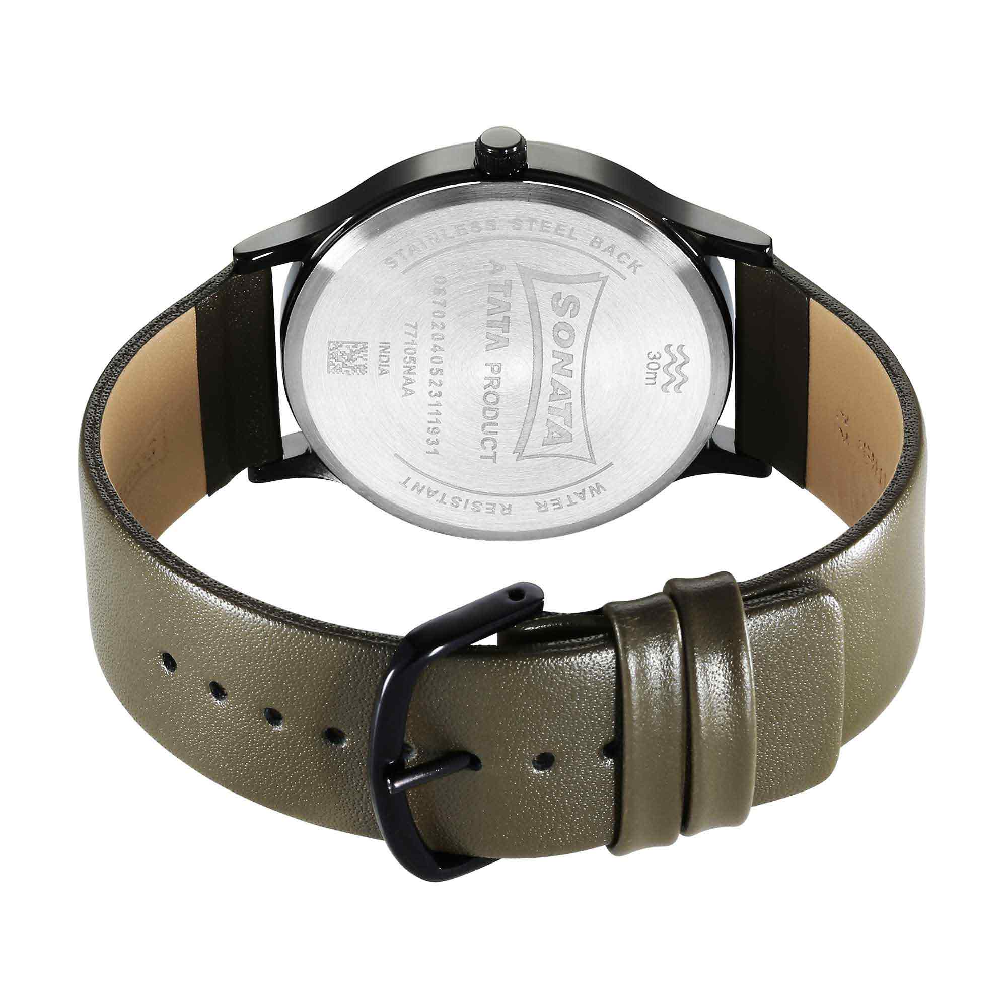 Sonata Aspire Quartz Analog Green Dial Leather Strap Watch for Men - Image 4