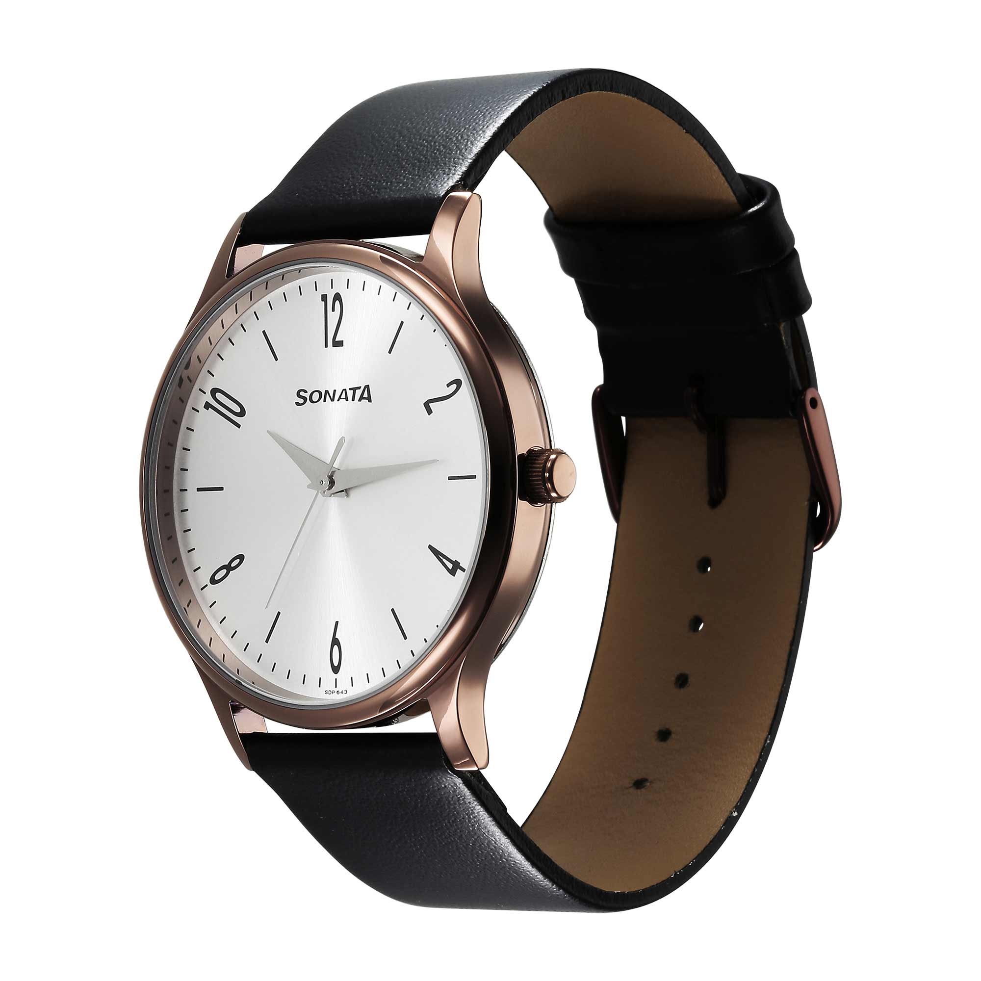 Sonata Aspire Quartz Analog Silver Dial Leather Strap Watch for Men - Image 3