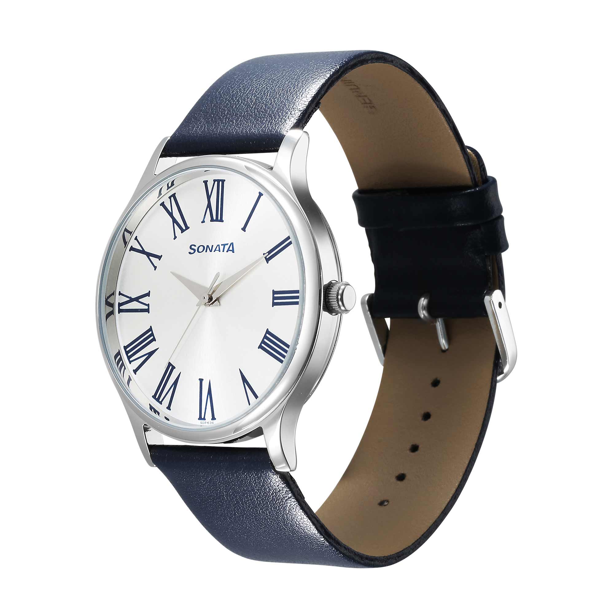 Sonata Aspire Quartz Analog Silver Dial Leather Strap Watch for Men - Image 3