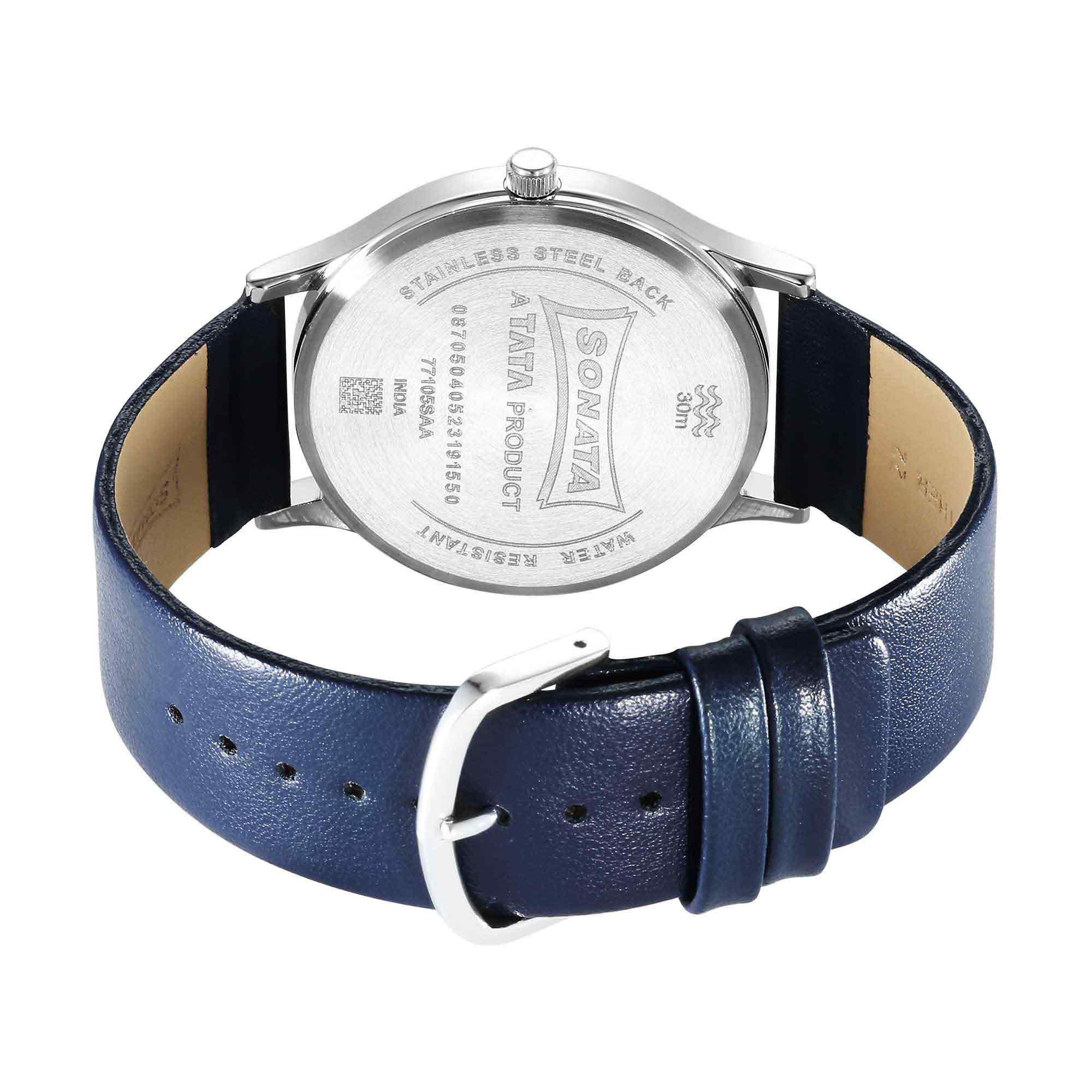 Sonata Aspire Quartz Analog Silver Dial Leather Strap Watch for Men - Image 4