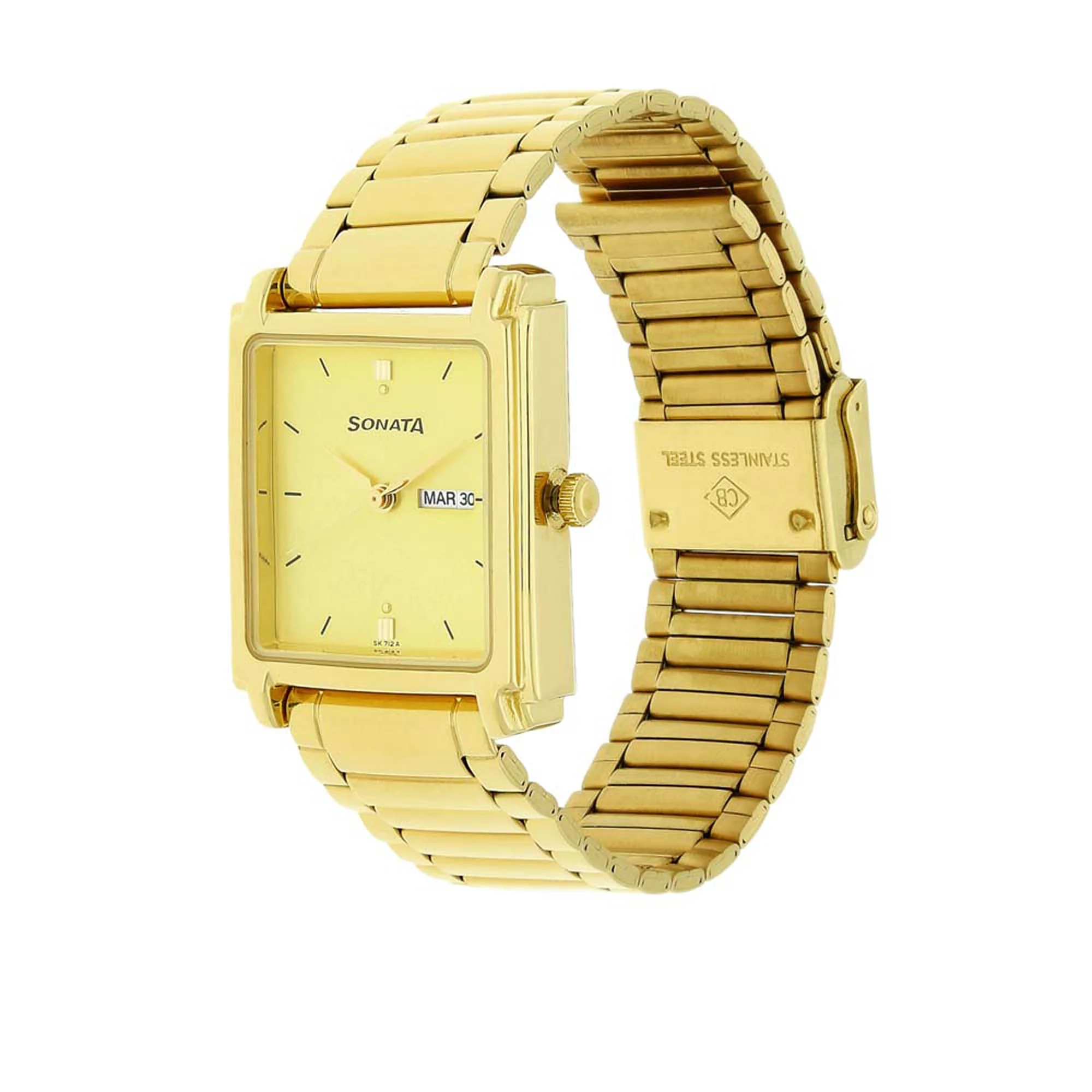 Sonata Quartz Analog with Day and Date Champagne Dial Metal Strap Watch for Men - Image 2