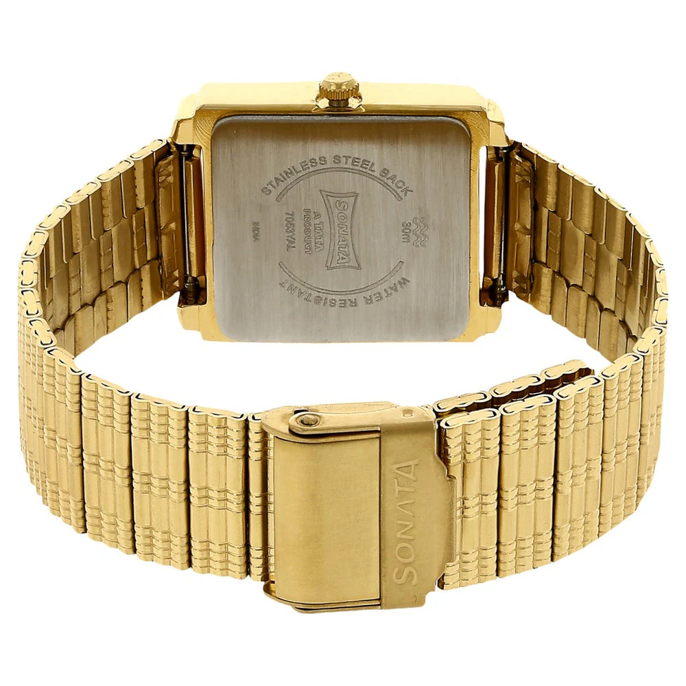 Sonata Quartz Analog with Day and Date Champagne Dial Stainless Steel Strap Watch for Men - Image 4