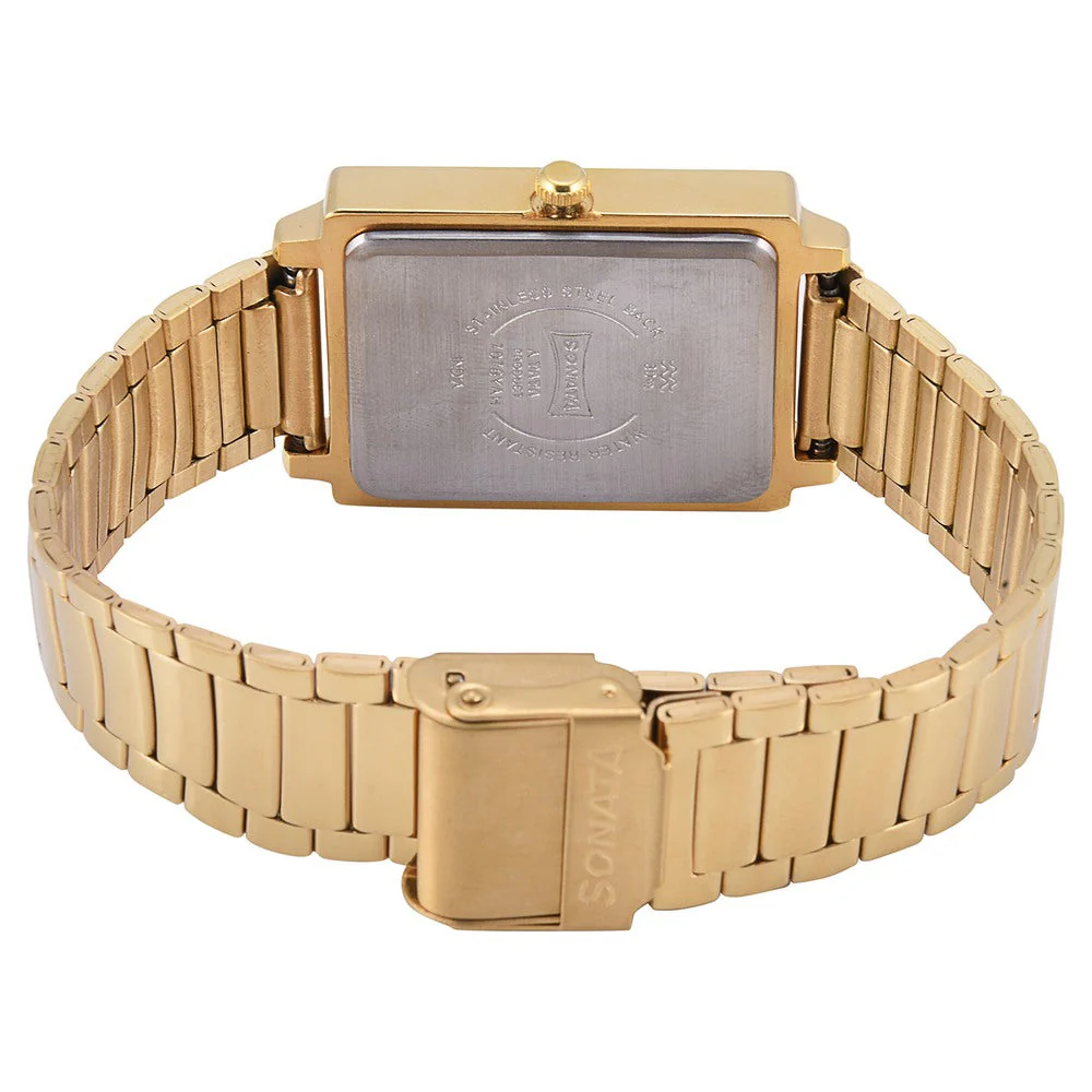 Sonata Quartz Analog with Day and Date Champagne Dial Stainless Steel Strap Watch for Men - Image 4