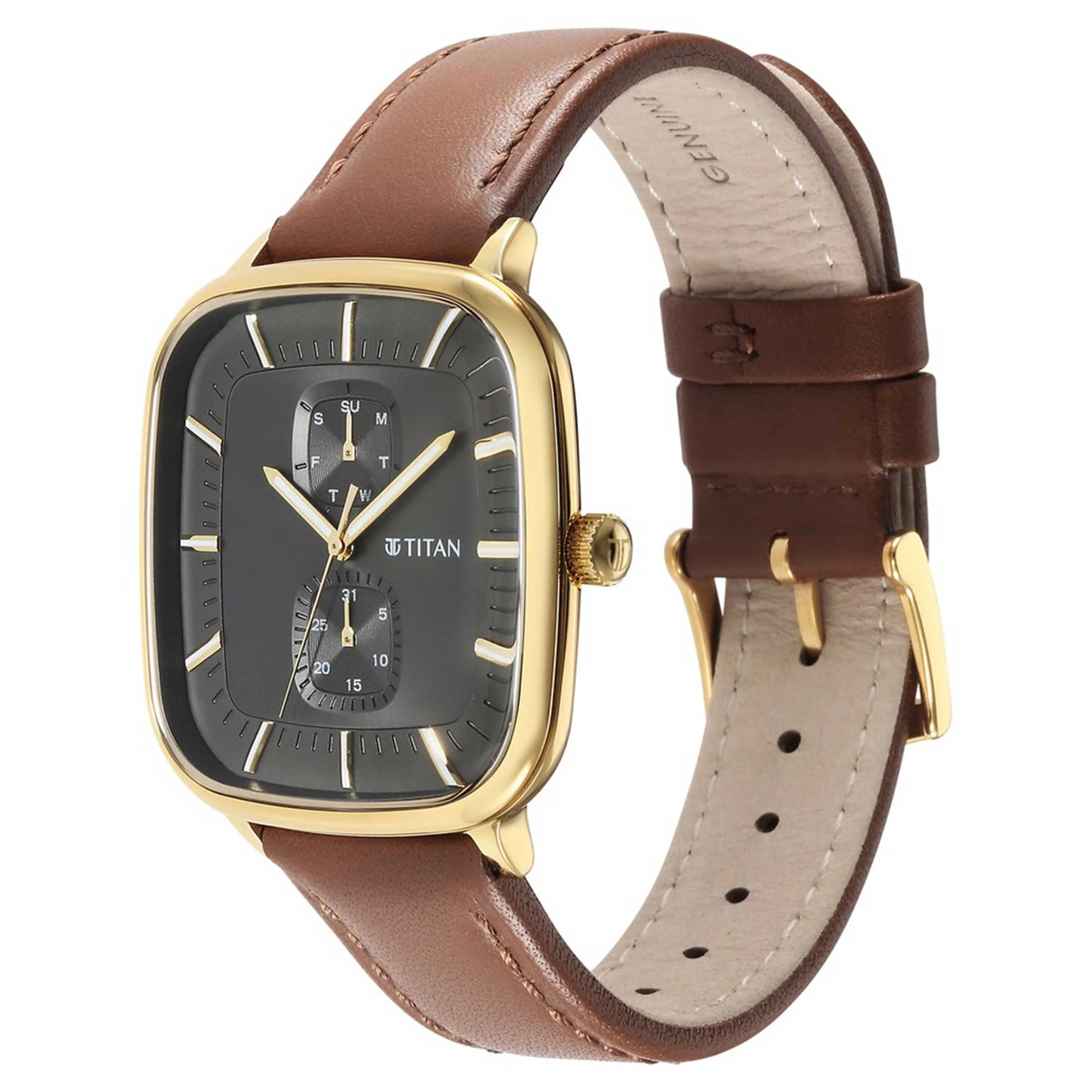 Titan Avant Garde Anthracite Dial Quartz Multifunction Leather Strap watch for Men - Image 3