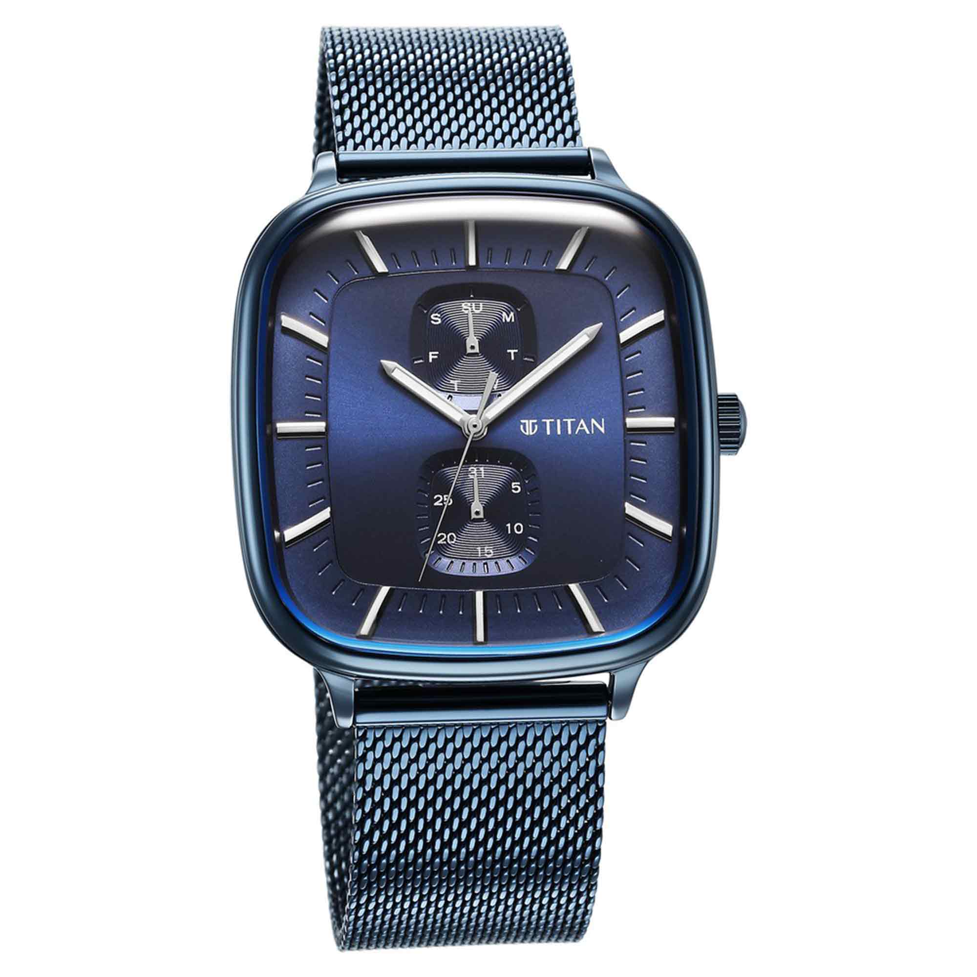 Titan Avant Garde Blue Dial Multi Stainless Steel Strap Watch for Men - Image 2