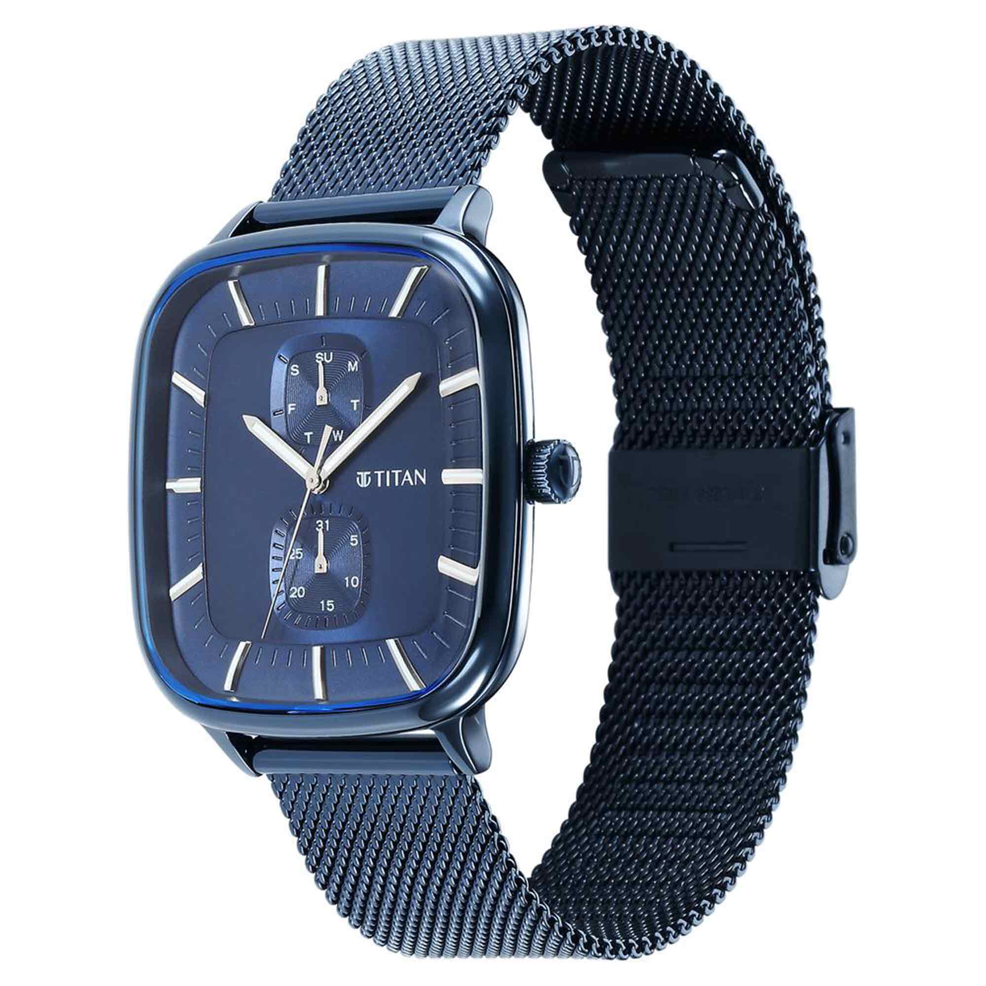 Titan Avant Garde Blue Dial Multi Stainless Steel Strap Watch for Men - Image 3