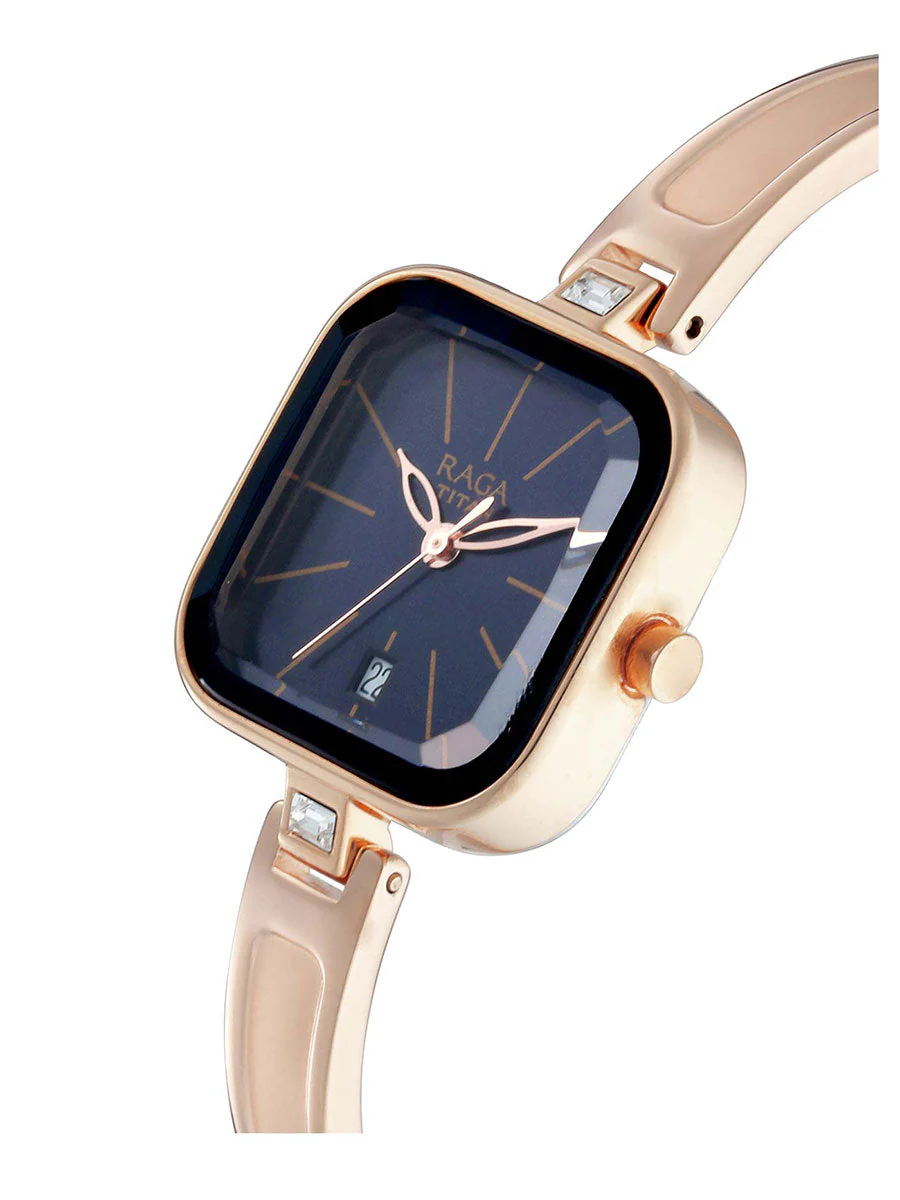 Titan Raga Viva Blue Dial With Rose Gold Metal Strap Watch 2607WM02 - Image 2