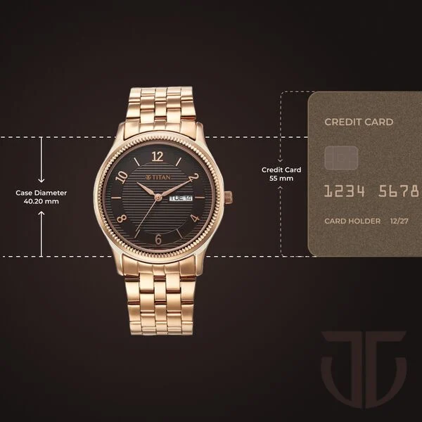 Titan Brown Dial Rose Gold Stainless Steel Strap Analog with Day and Date Watch for Men - Image 5