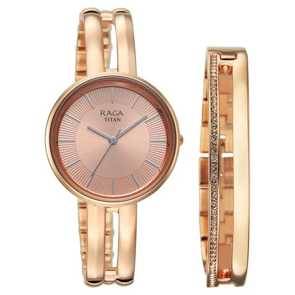 Titan Champagne Dial Rose Gold Metal Strap Analog Watch for Women - Image 2
