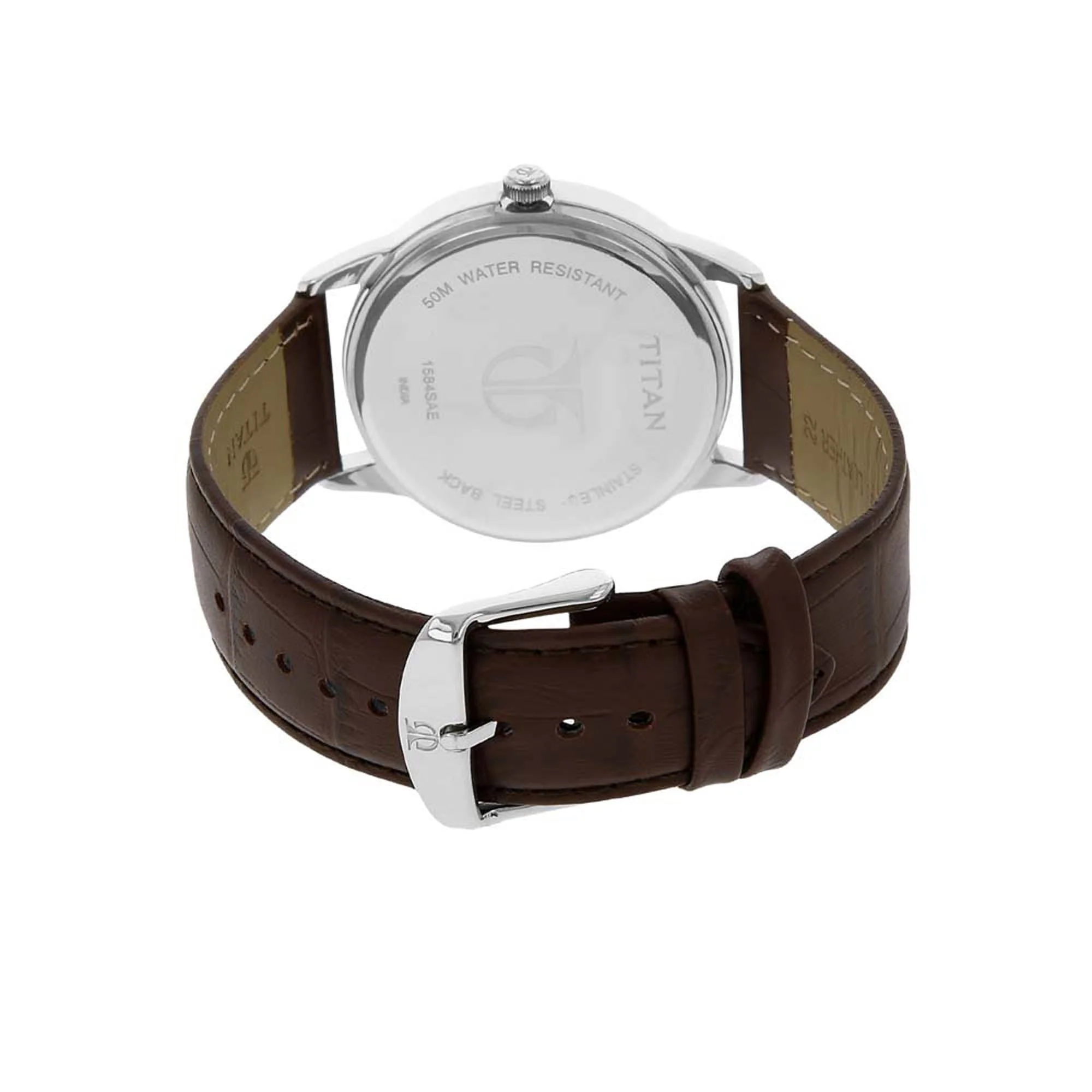Titan Classic Silver Dial Analog with Date Leather Strap watch for Men - Image 4