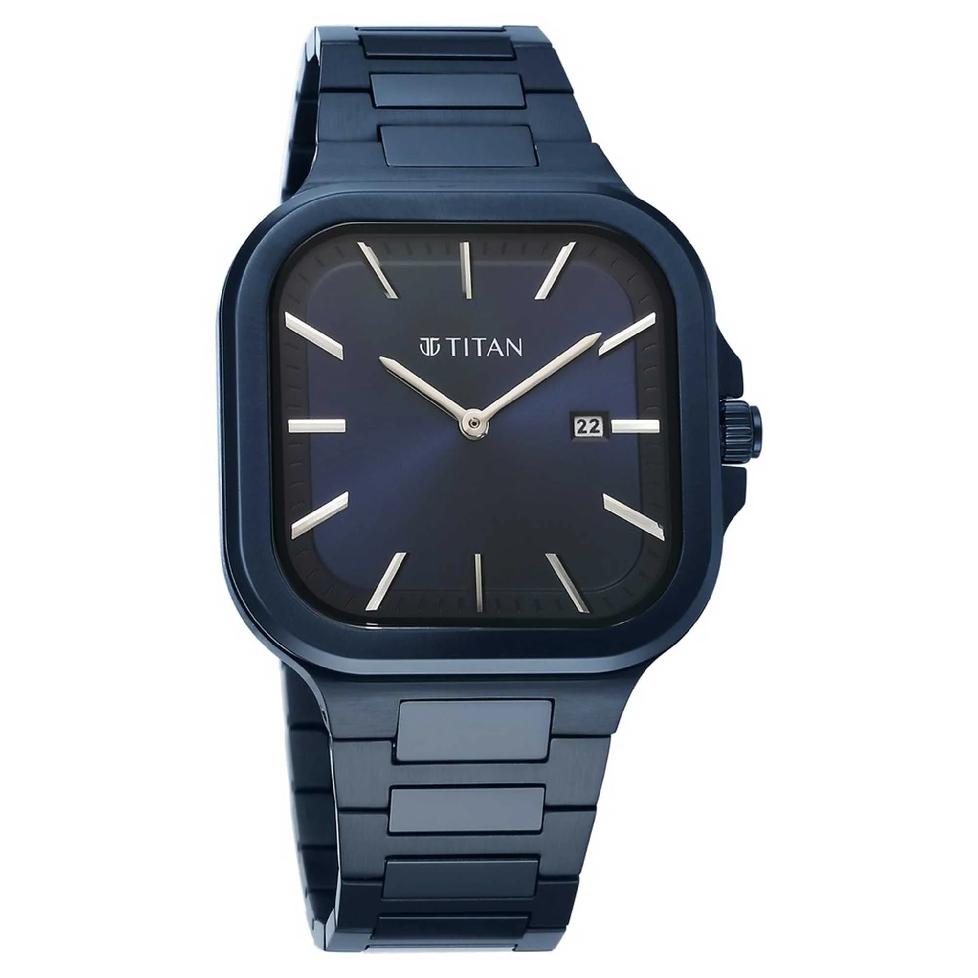 Titan Classique Slim Square Quartz Analog with Date Blue Dial Stainless Steel Strap Watch for Men-90176QM01 - Image 2