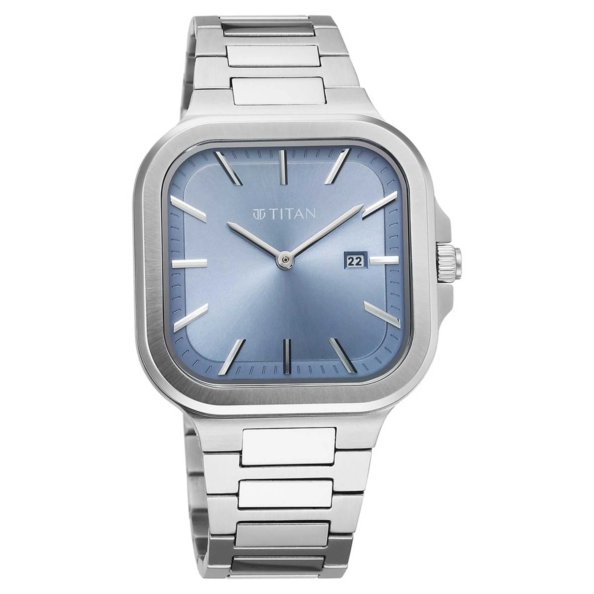 Titan Classique Slim Square Quartz Analog with Date Blue Dial Silver Stainless Steel Strap Watch For Men - Image 2
