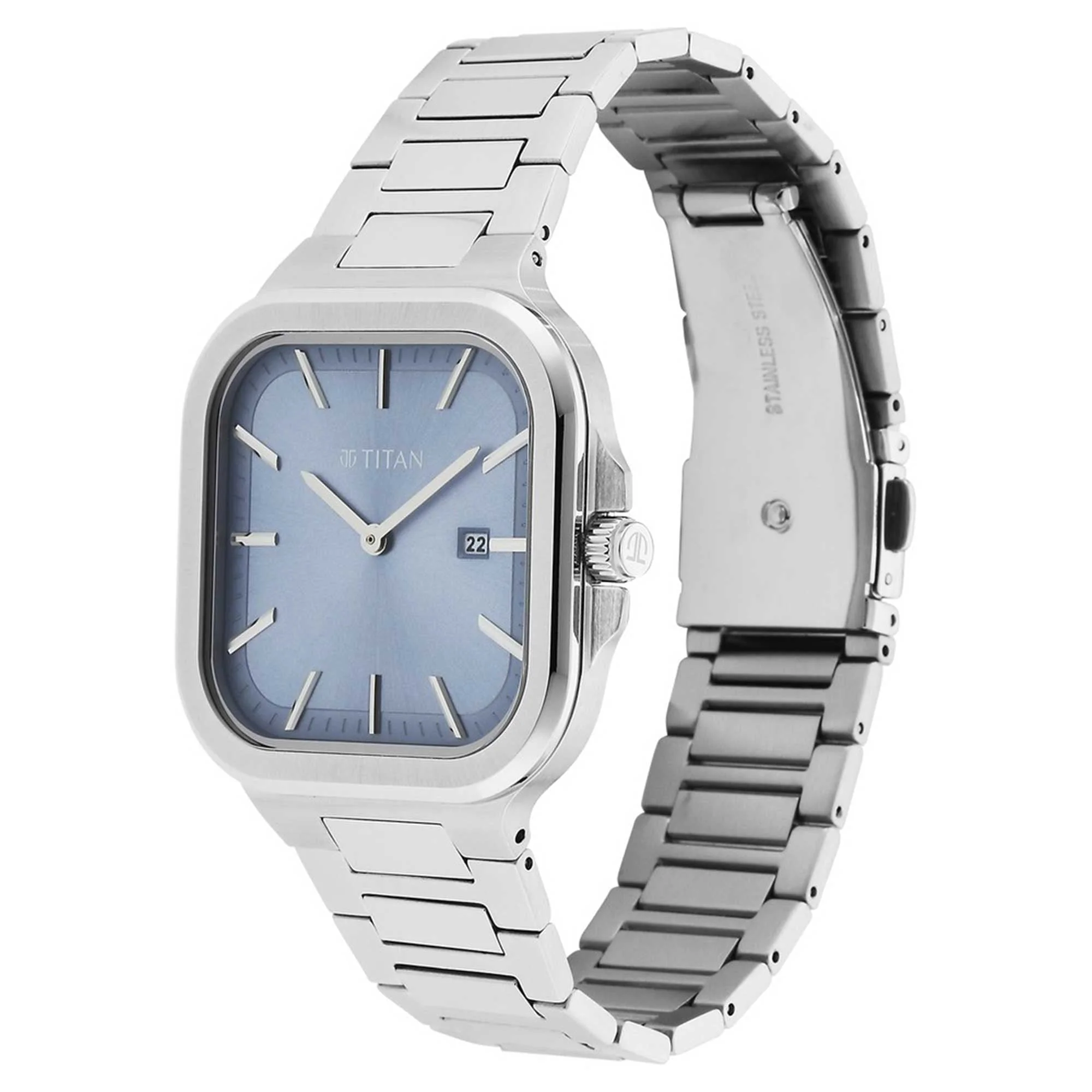Titan Classique Slim Square Quartz Analog with Date Blue Dial Silver Stainless Steel Strap Watch For Men - Image 3