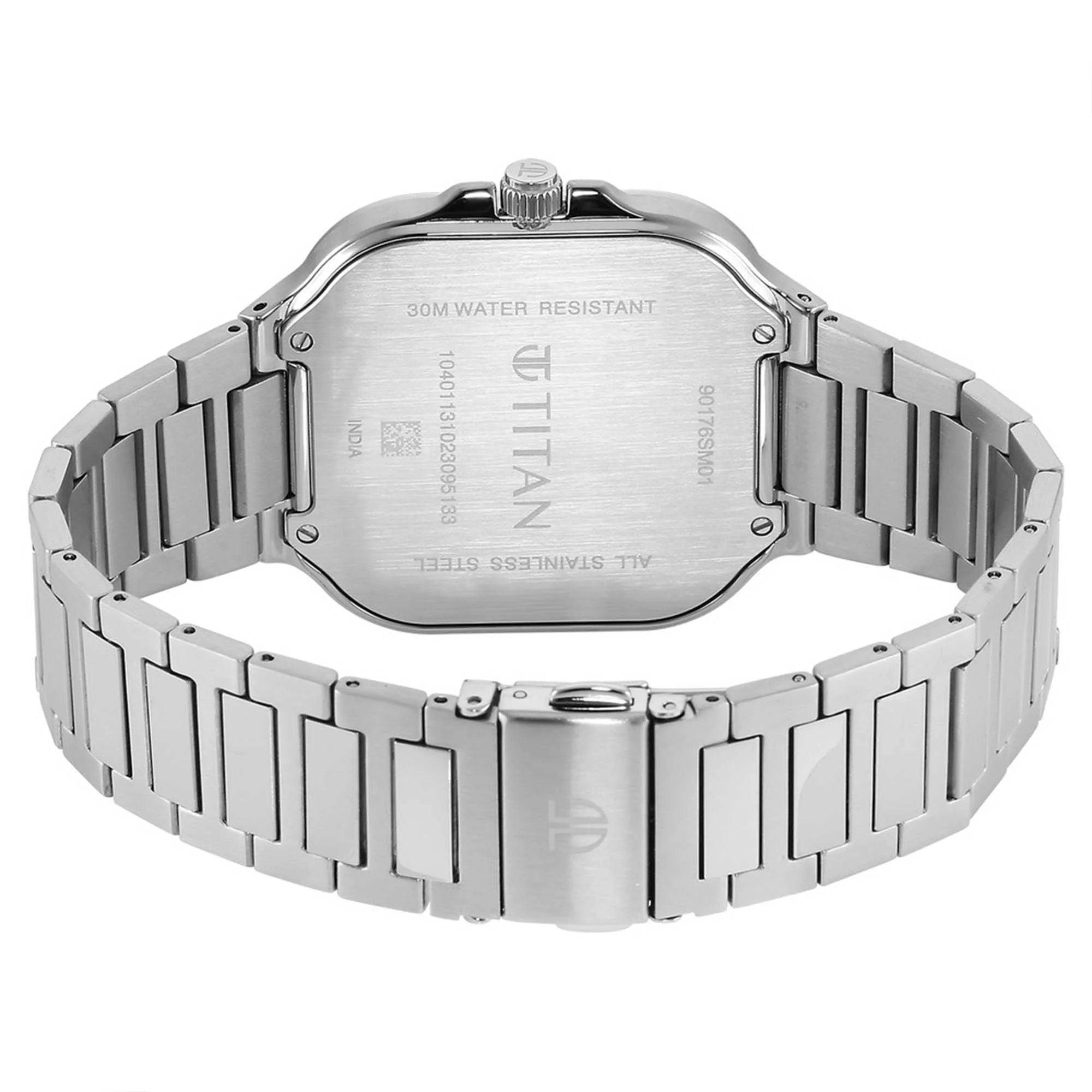 Titan Classique Slim Square Quartz Analog with Date Blue Dial Silver Stainless Steel Strap Watch For Men - Image 5