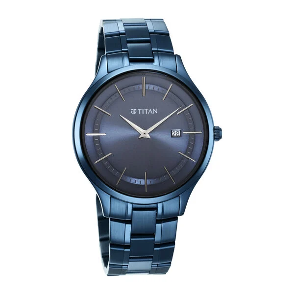 Titan Classique Slimline Blue Dial Quartz Analog with Date Stainless Steel Strap watch for Men - Image 2