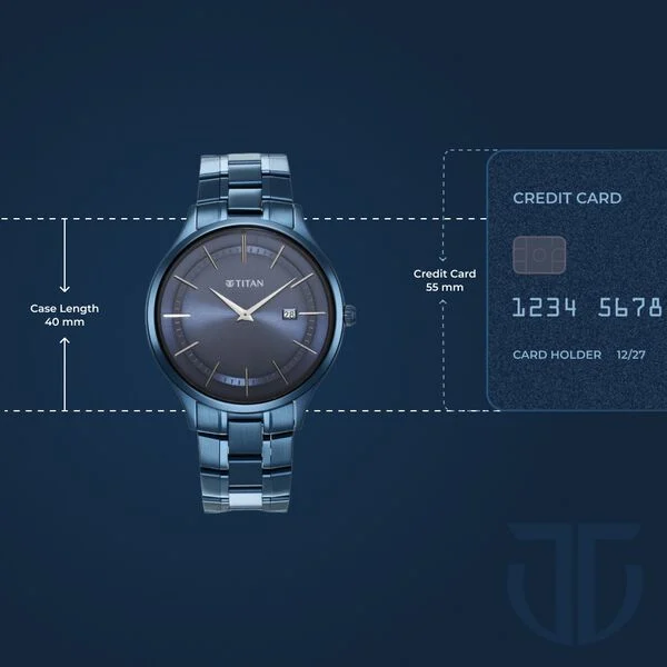 Titan Classique Slimline Blue Dial Quartz Analog with Date Stainless Steel Strap watch for Men - Image 3