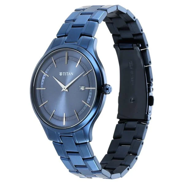 Titan Classique Slimline Blue Dial Quartz Analog with Date Stainless Steel Strap watch for Men - Image 4