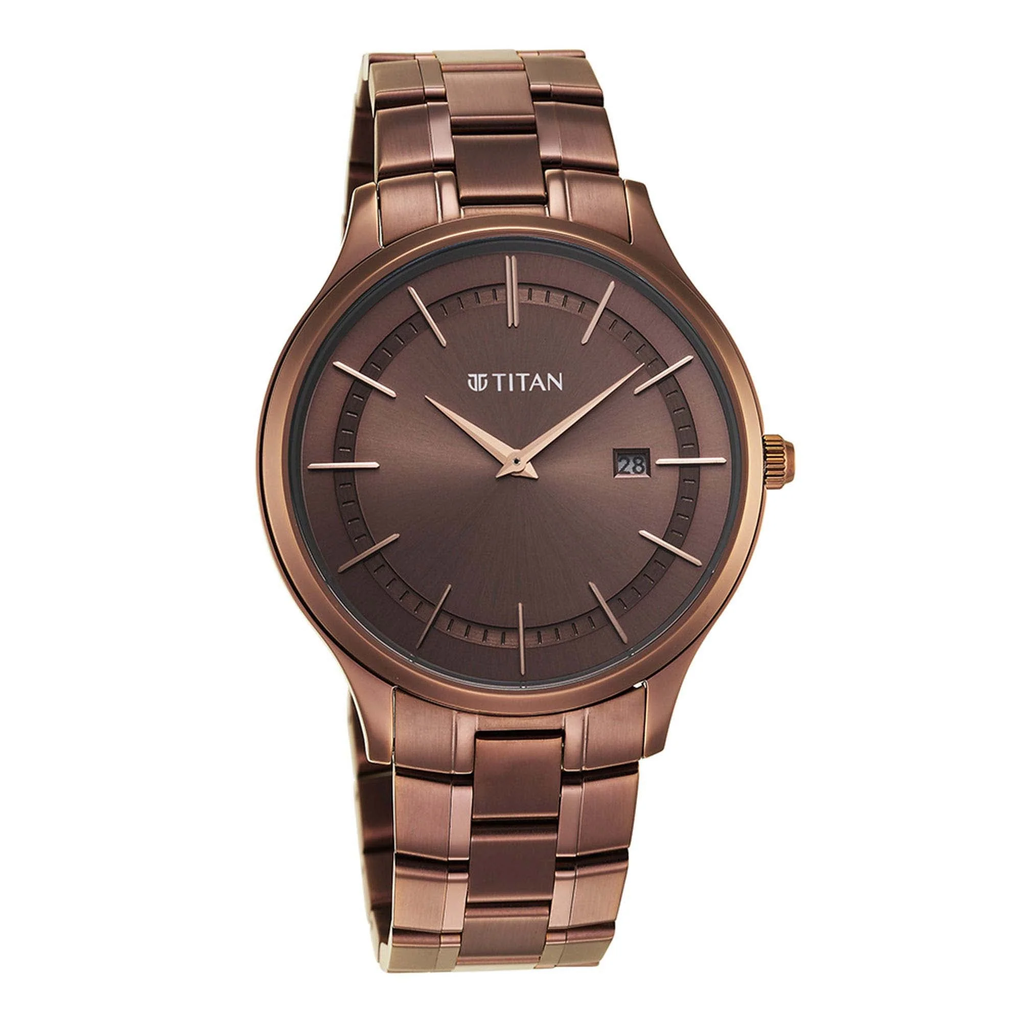 Titan Classique Slimline Brown Dial Analog with Day and Date Stainless Steel Strap Watch for Men - Image 4