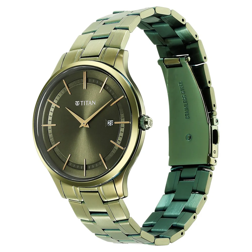 Titan Classique Slimline Green Dial Analog with Day and Date Stainless Steel Strap watch for Men - Image 3