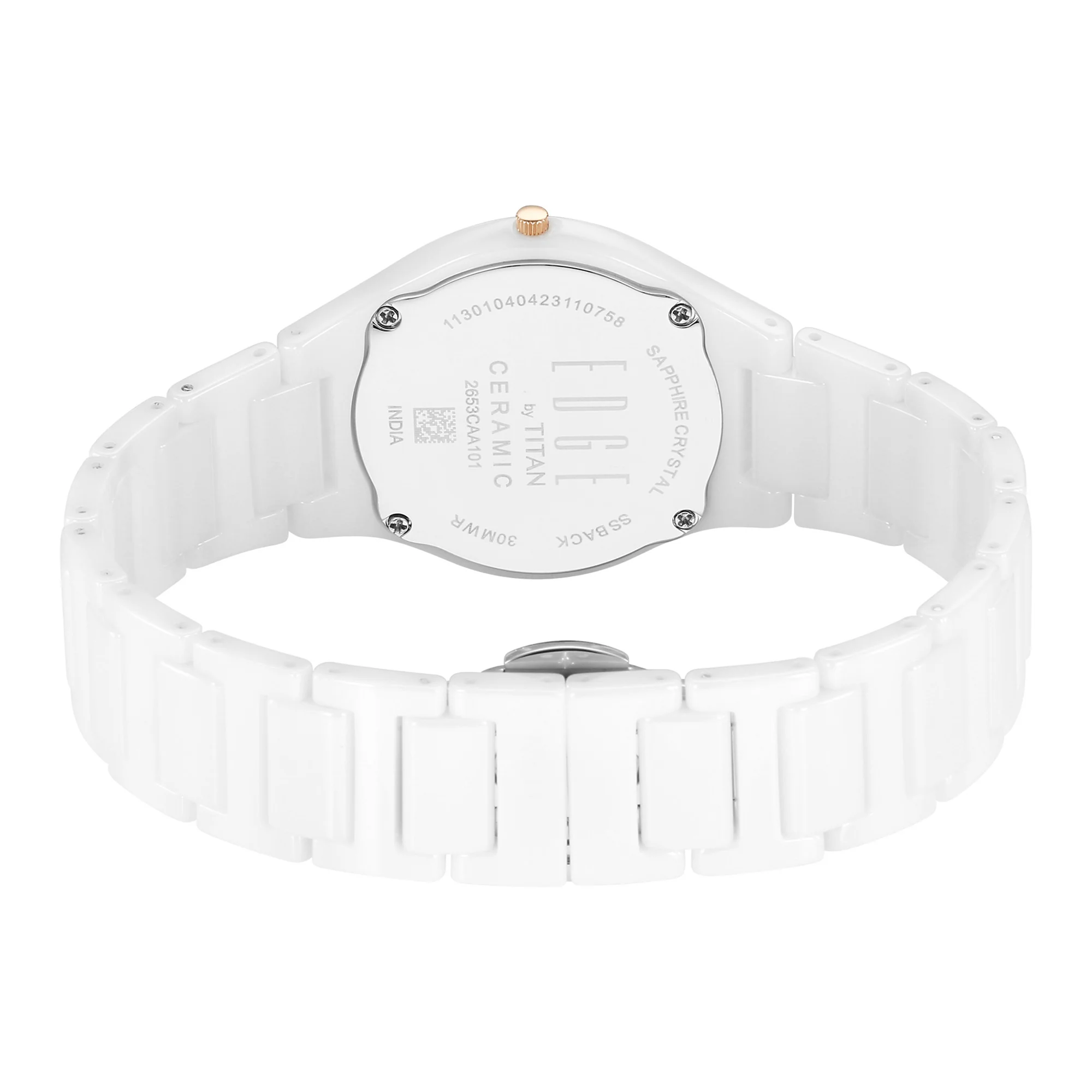 Titan Edge Ceramic Quartz in Arctic White with Diamonds and Rich Mother Of Pearl Dial Watch for Women - Image 3