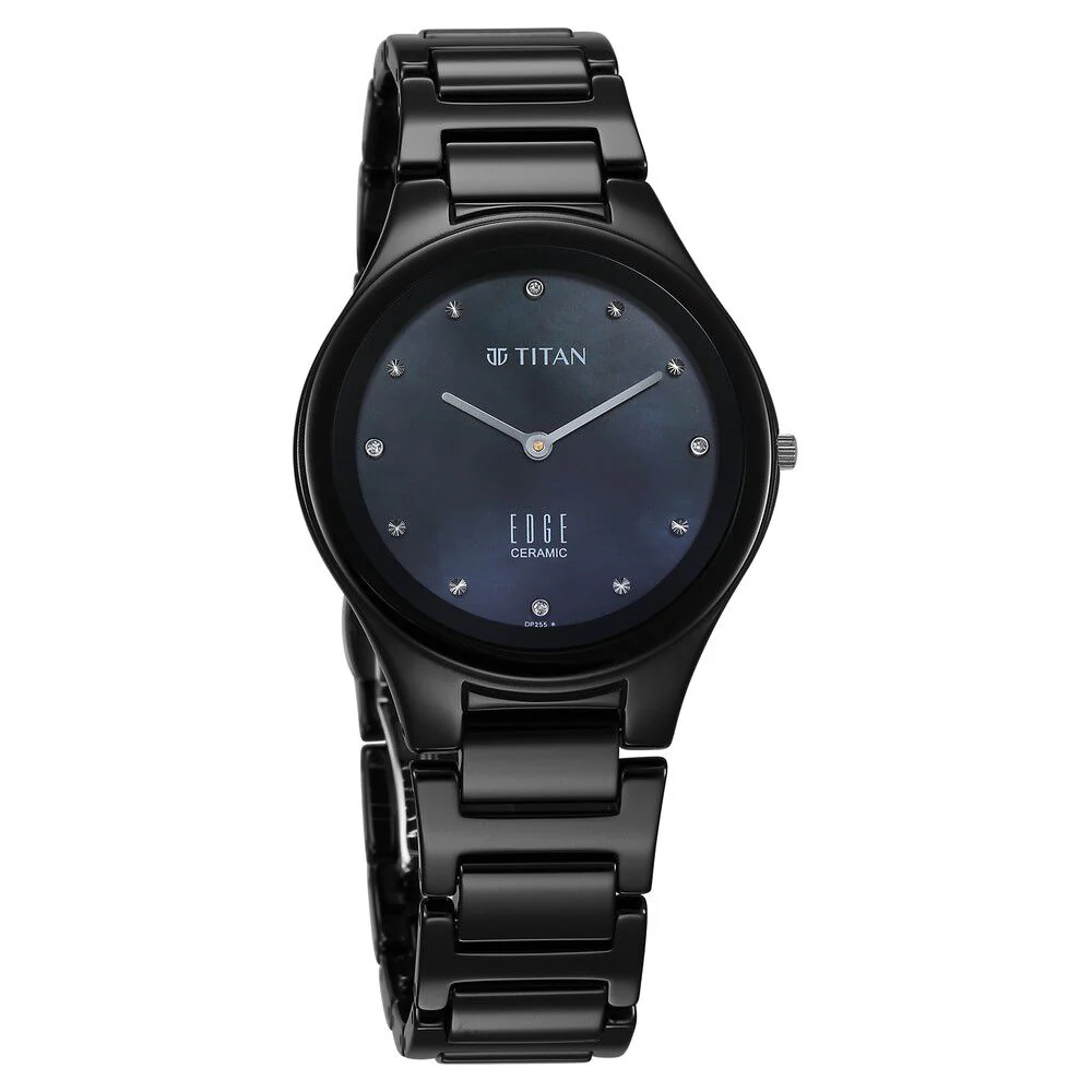 Titan Edge Ceramic Quartz in Glossy Black with Diamonds and Rich Mother of Pearl Dial Watch for Women - Image 2
