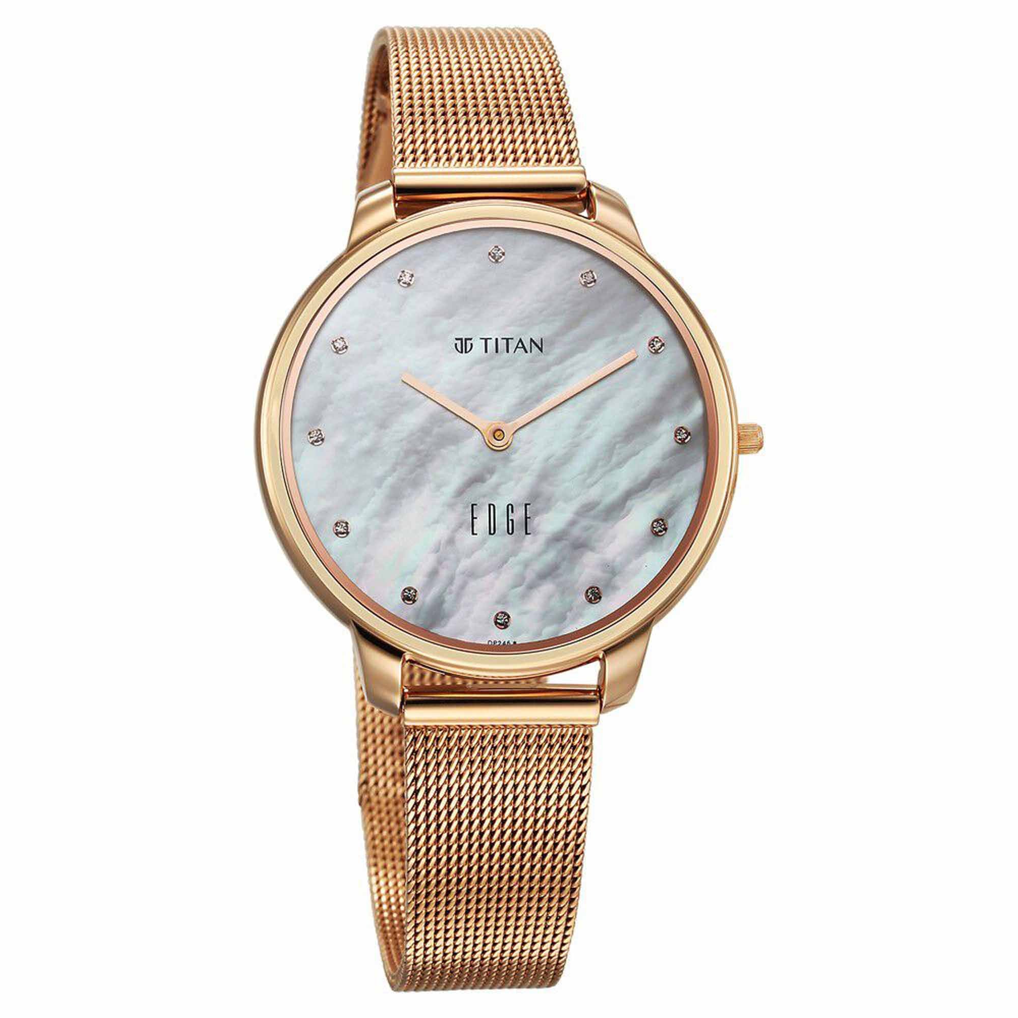 Titan Edge Metal Ladies Allure Quartz Analog Mother Of Pearl Round Dial Rose Gold Stainless Steel Strap Watch For Women - Image 2