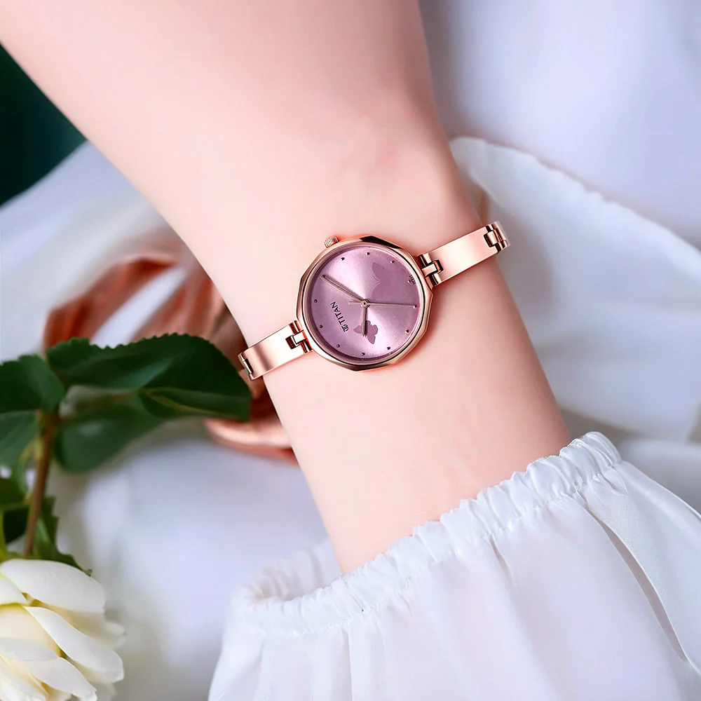 Titan Karishma Quartz Analog Pink Dial Stainless Steel Strap Watch for Women - Image 8