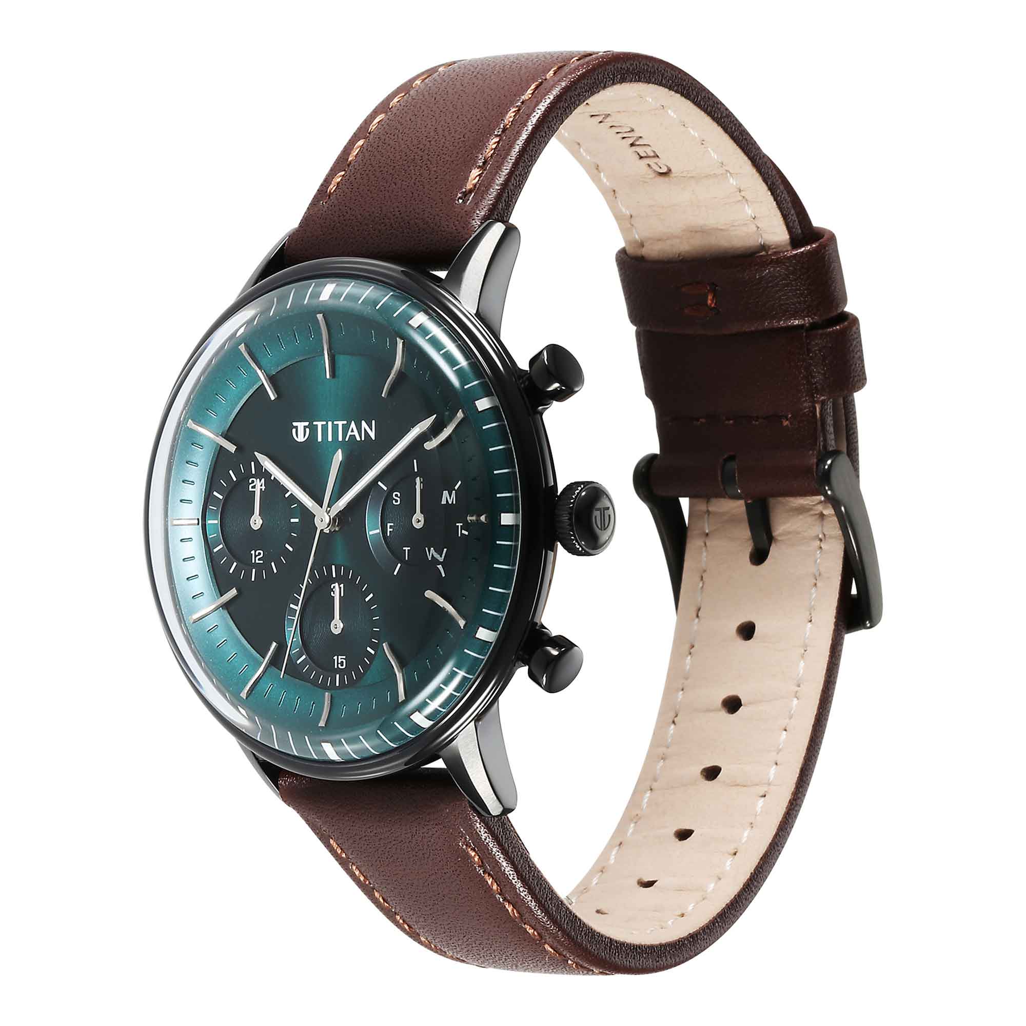 Titan Light Leathers Quartz Multifunction Black Dial Stainless Steel Strap Watch for Men - Image 3