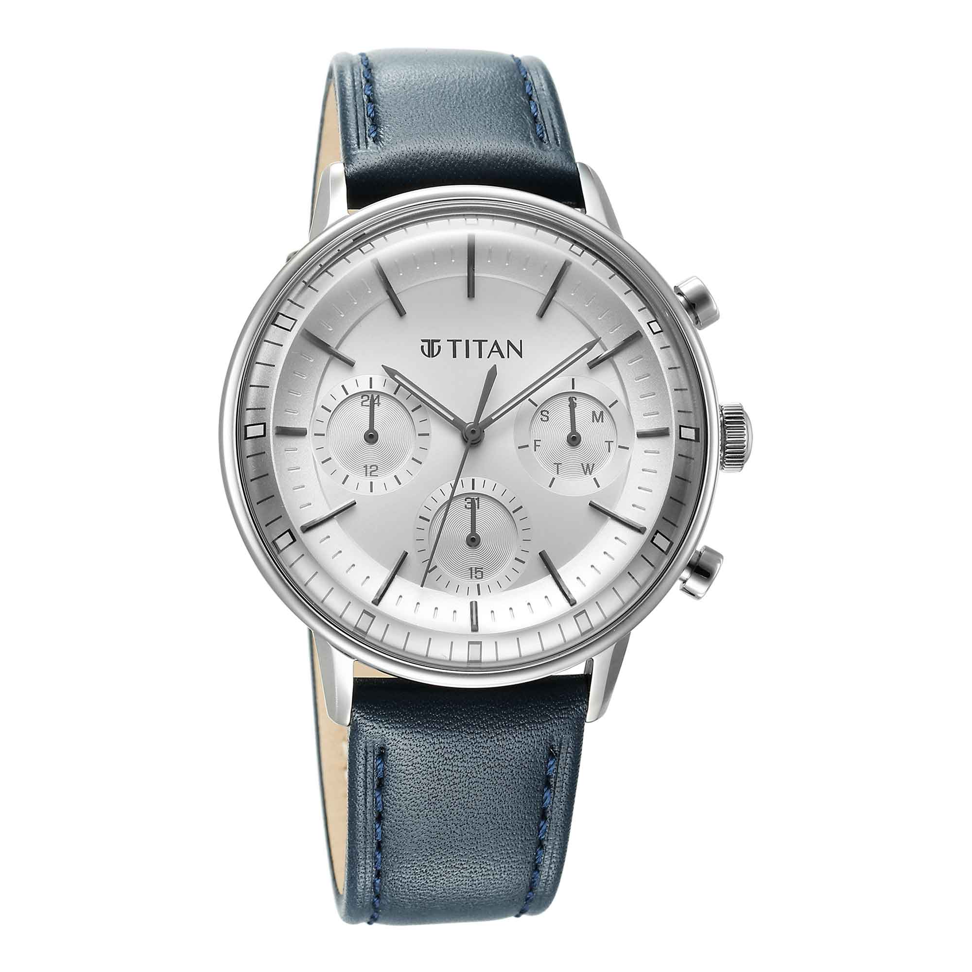Titan Light Leathers Quartz Multifunction Black Dial Stainless Steel Strap Watch for Men - Image 2