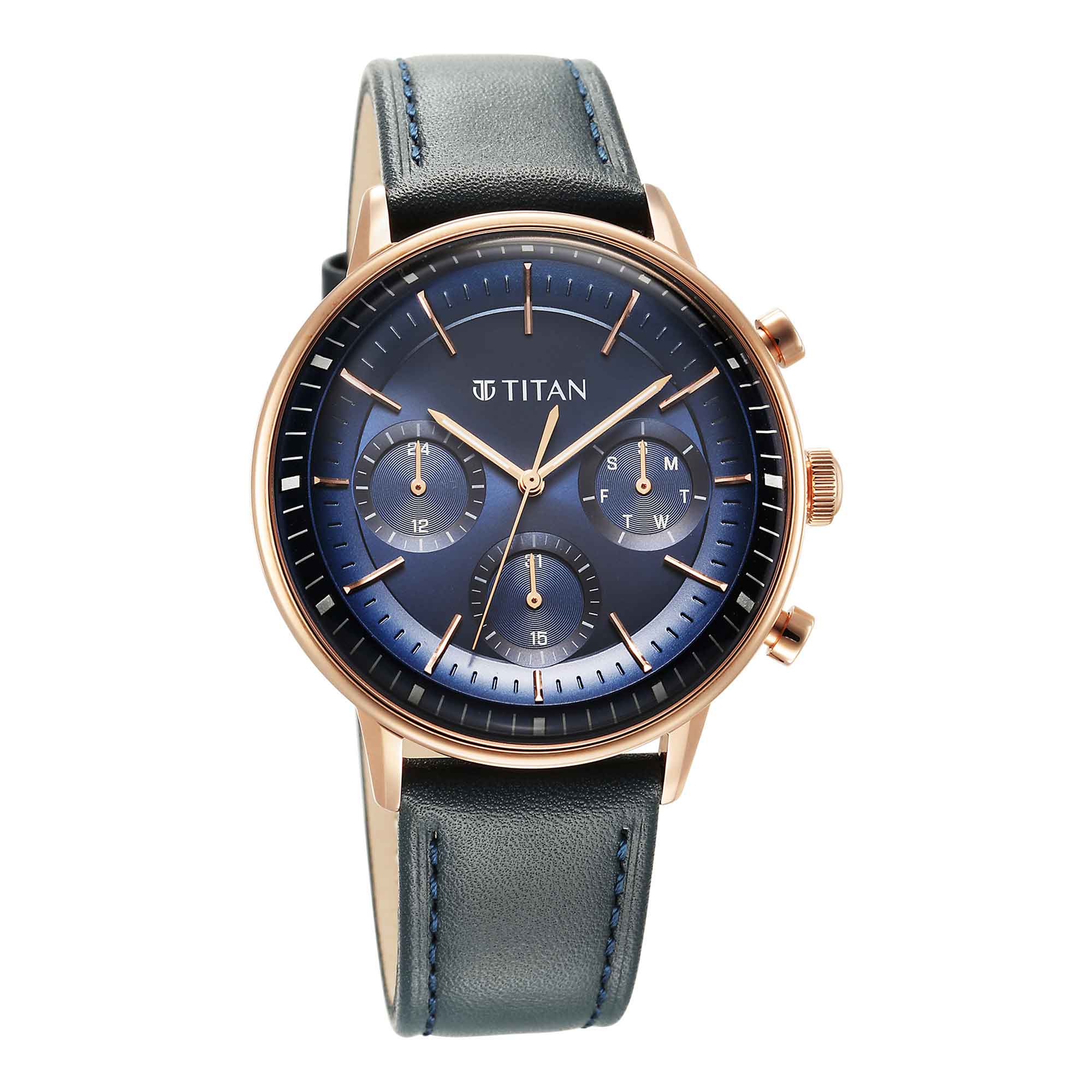 Titan Light Leathers Quartz Multifunction Blue Dial Stainless Steel Strap Watch for Men - Image 2
