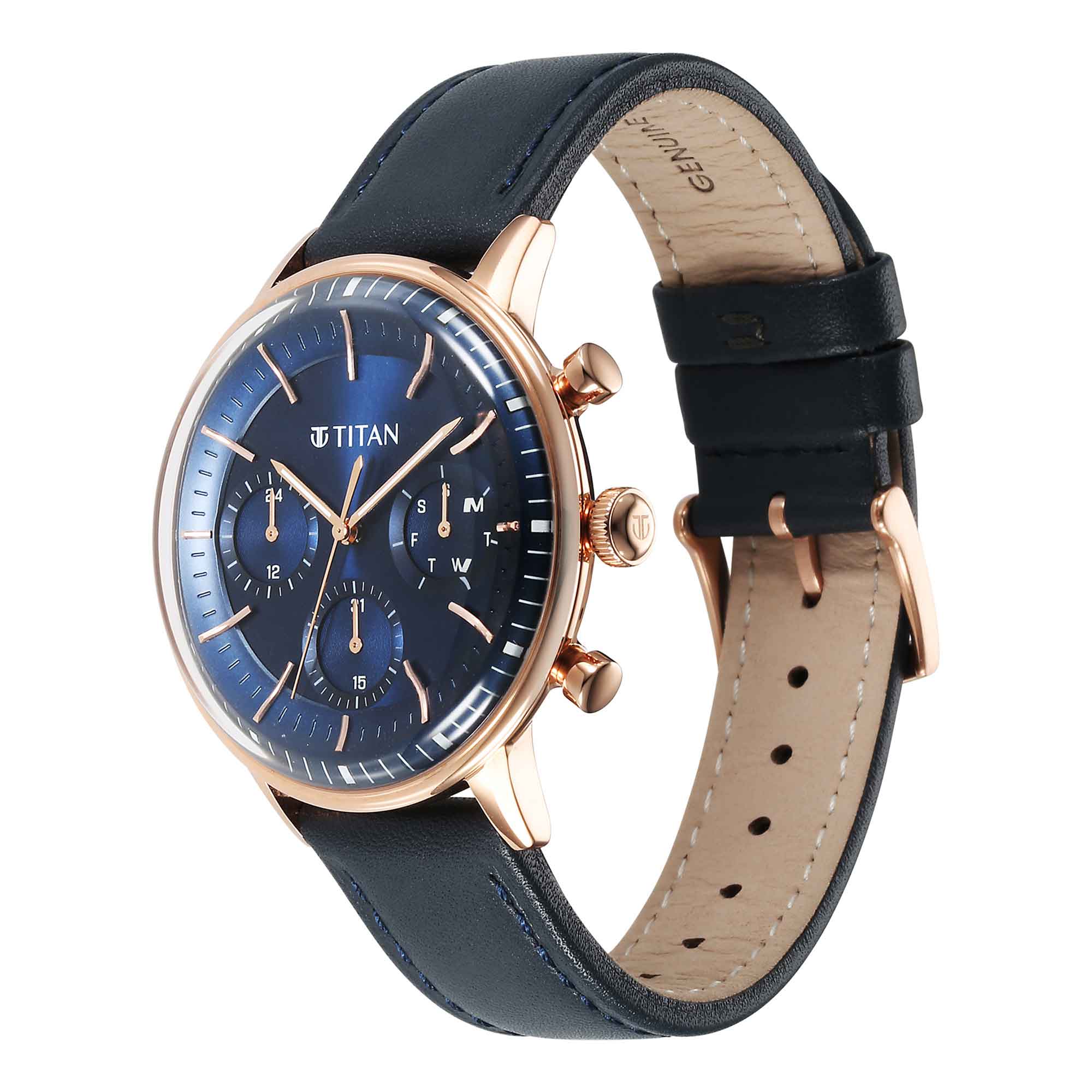 Titan Light Leathers Quartz Multifunction Blue Dial Stainless Steel Strap Watch for Men - Image 3
