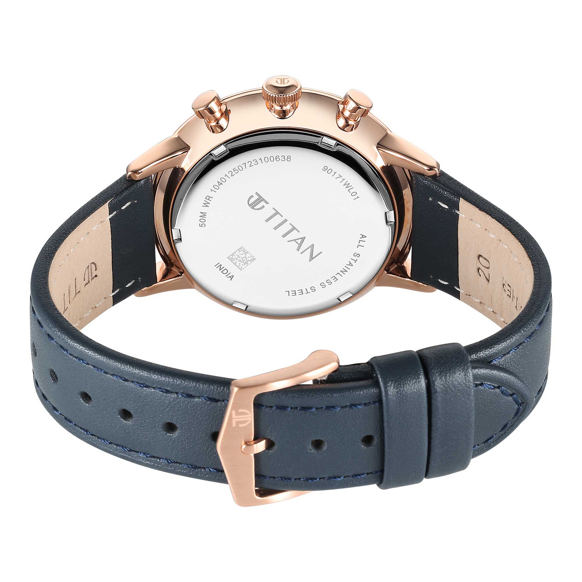 Titan Light Leathers Quartz Multifunction Blue Dial Stainless Steel Strap Watch for Men - Image 5