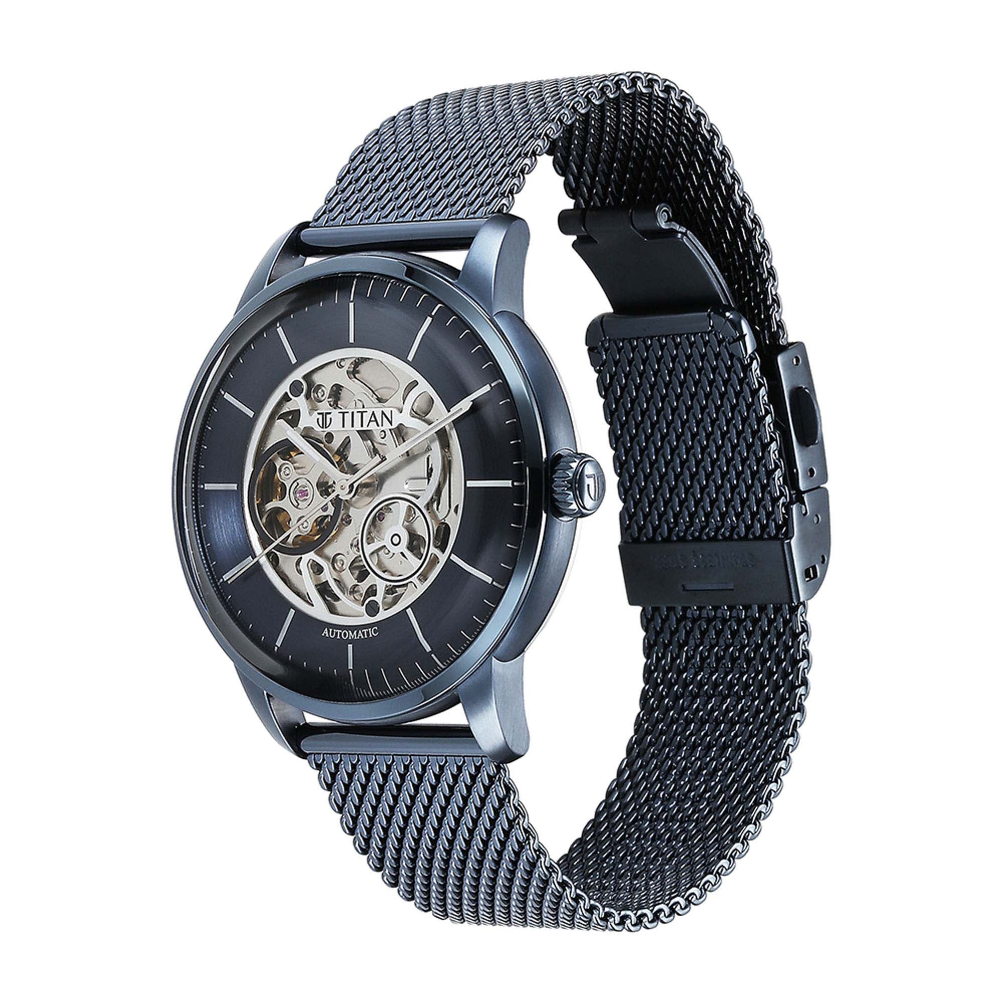 Titan Mechnaical Blue Dial Analog Stainless Steel Strap Watch for Men - Image 3