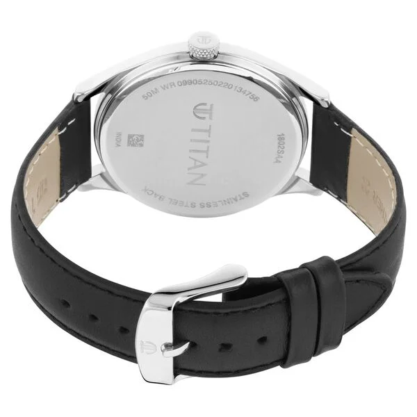 Titan Men's Minimalist Zen Watch: Sleek Leather Strap with Contrast Hands - Image 4