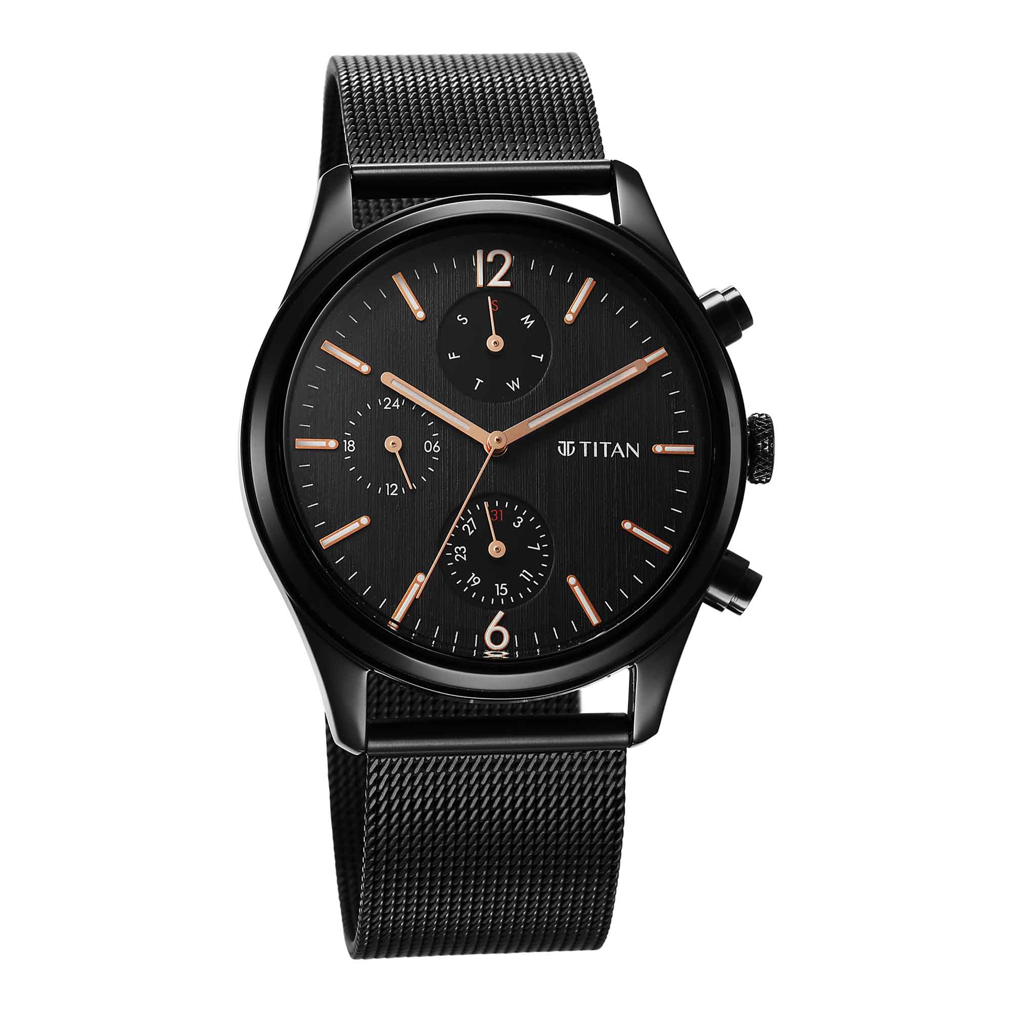 Titan Neo Black & Gold Quartz Analog with Day and Date Black Dial Stainless Steel Strap Watch for Men - Image 2