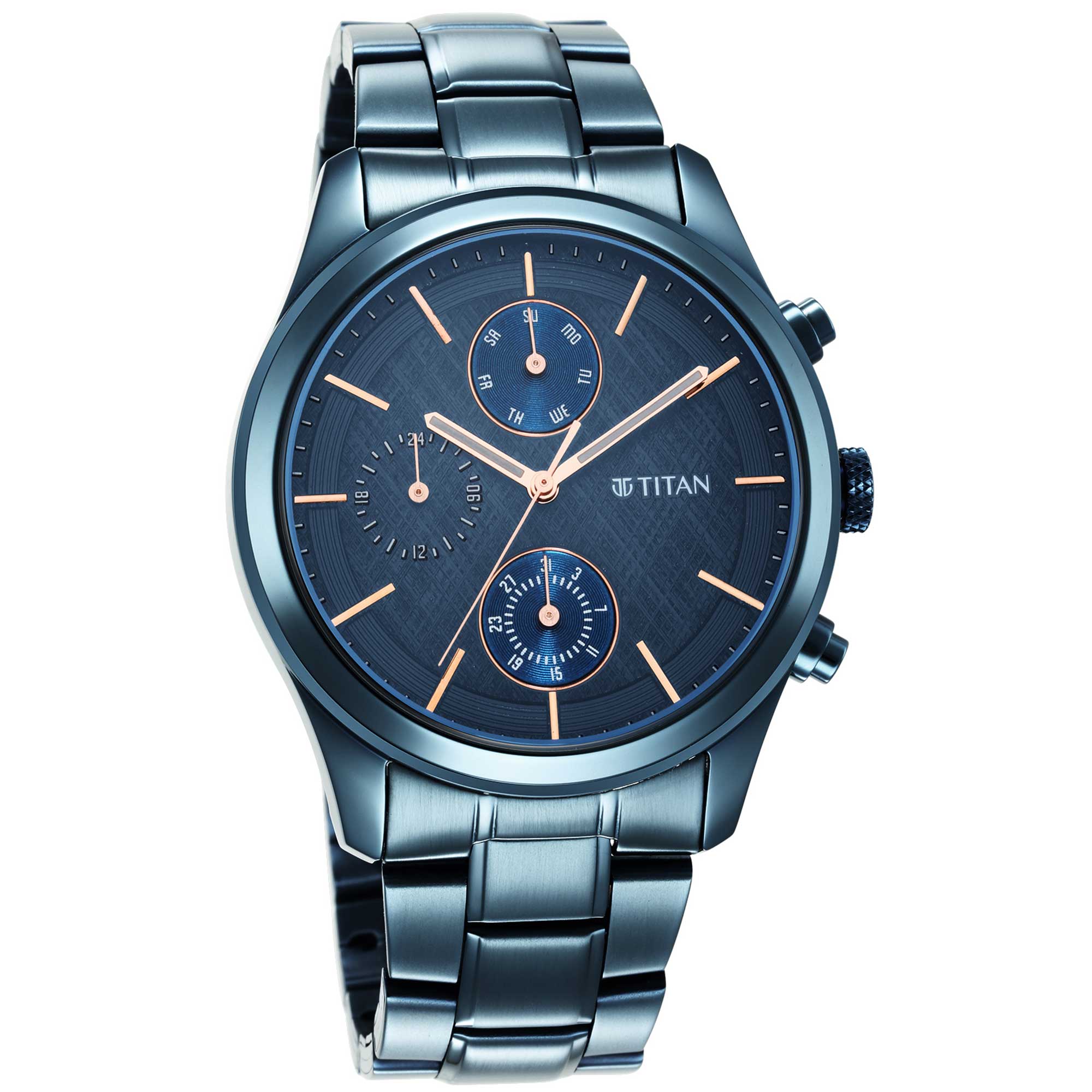 Titan Neo Splash Quartz Analog with Date Blue Dial Blue Stainless Steel Strap Watch For Men - Image 3