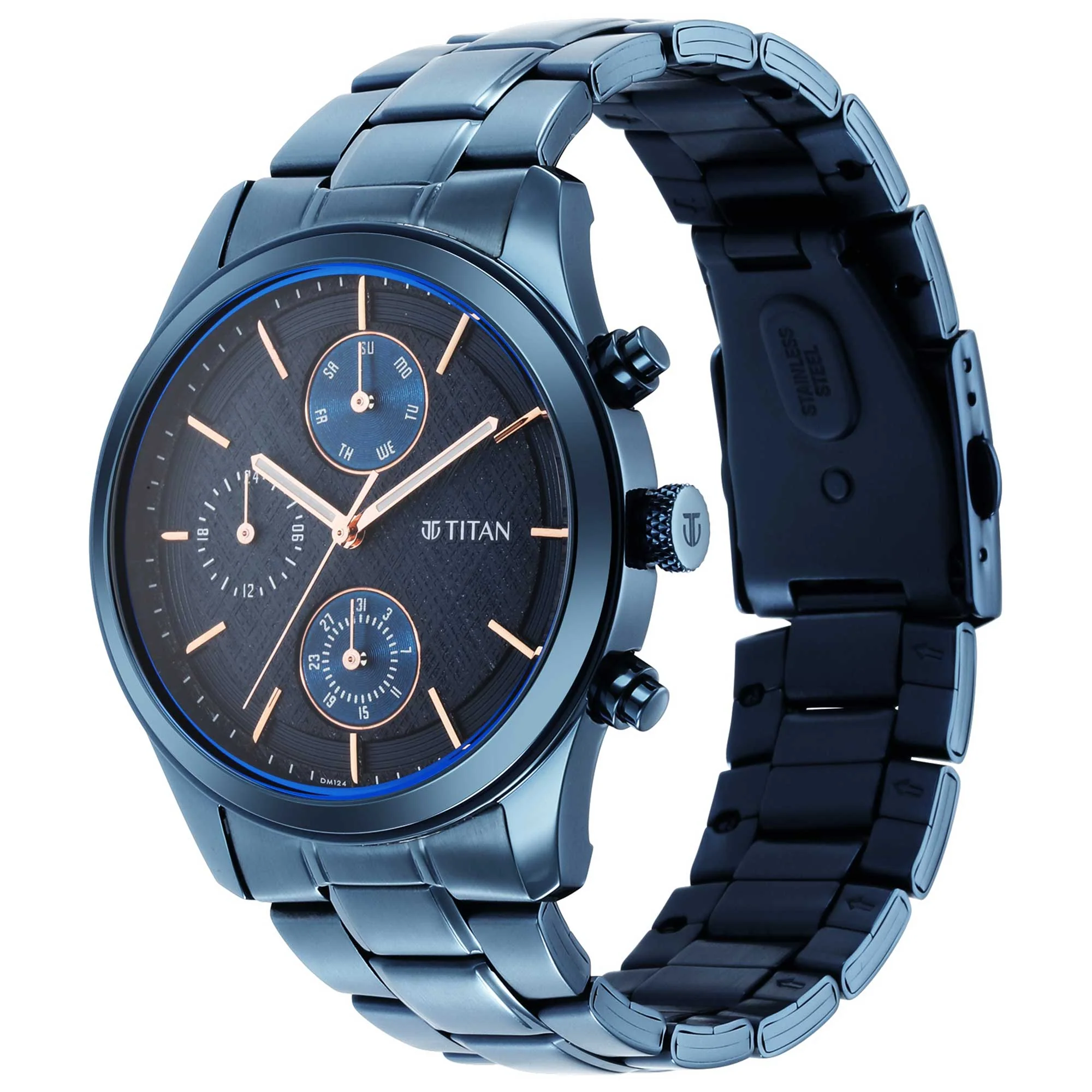 Titan Neo Splash Quartz Analog with Date Blue Dial Blue Stainless Steel Strap Watch For Men - Image 4