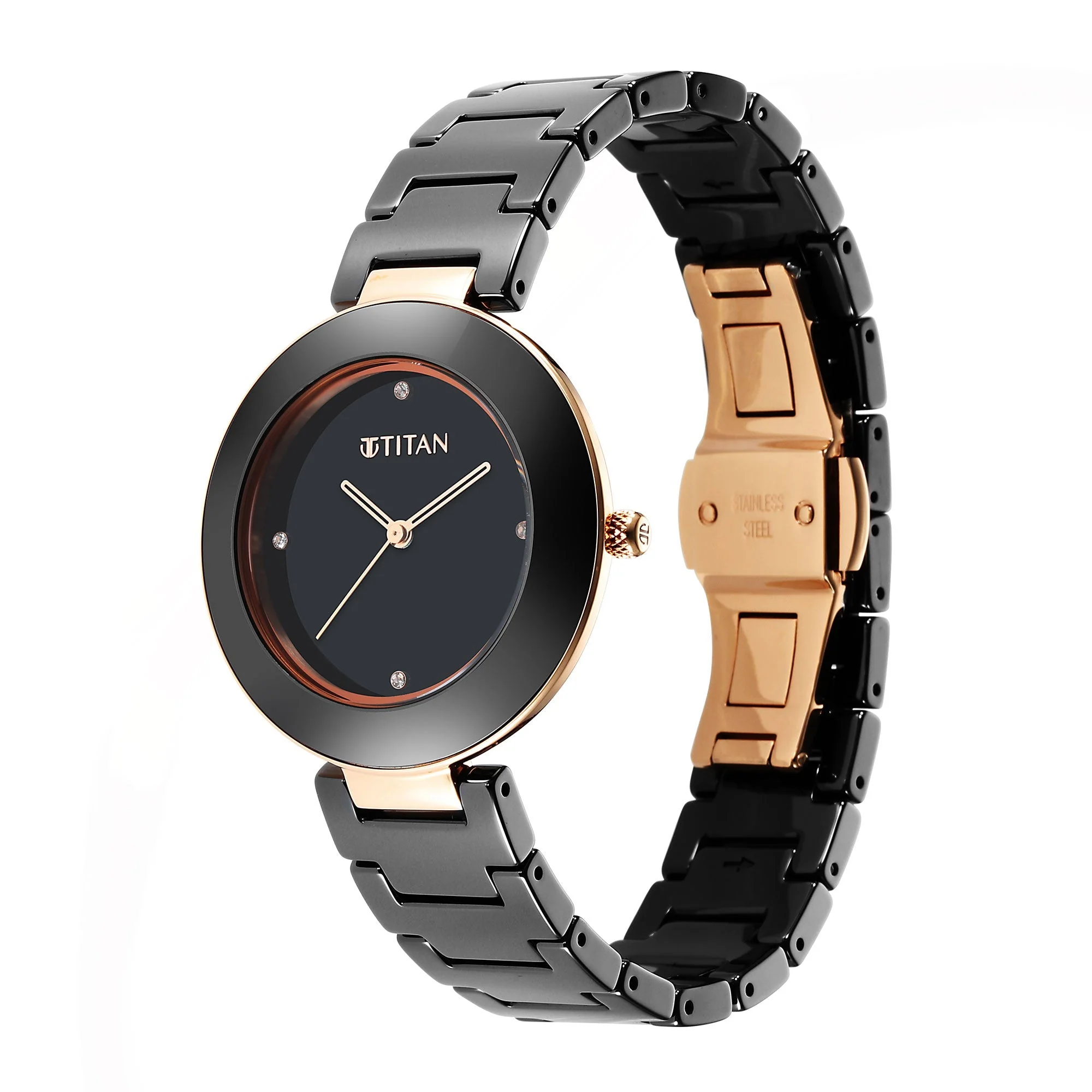 Titan Purple Ceramics Black Dial Analog Ceramic Strap watch for Women - Image 3
