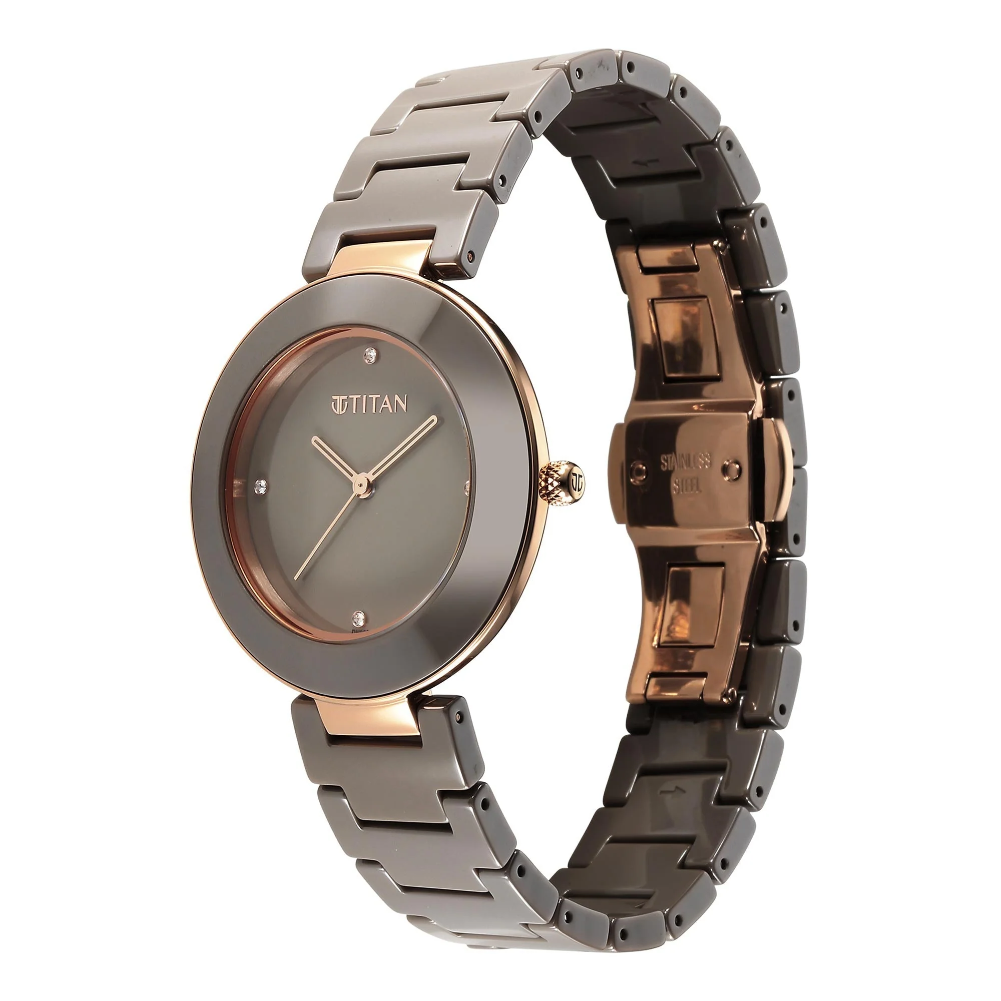 Titan Purple Ceramics Quartz Analog Brown Dial Ceramic Strap Watch for Women - Image 3