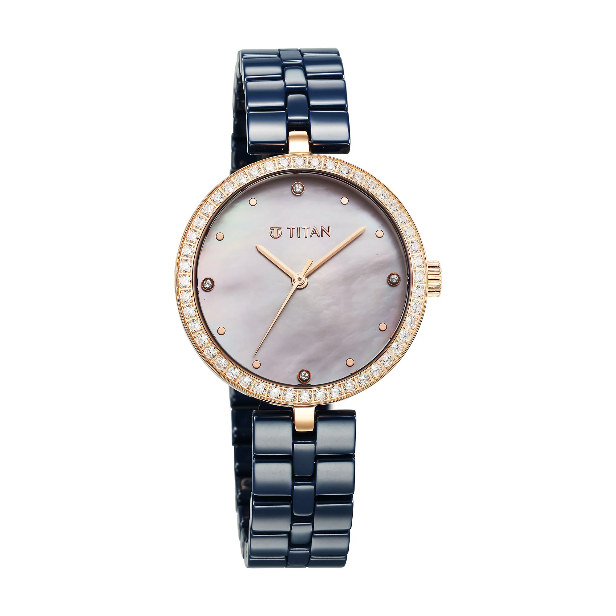 Titan Purple Ceramics Quartz Analog Mother of Pearl Dial Blue Ceramic Strap Watch For Women - Image 2