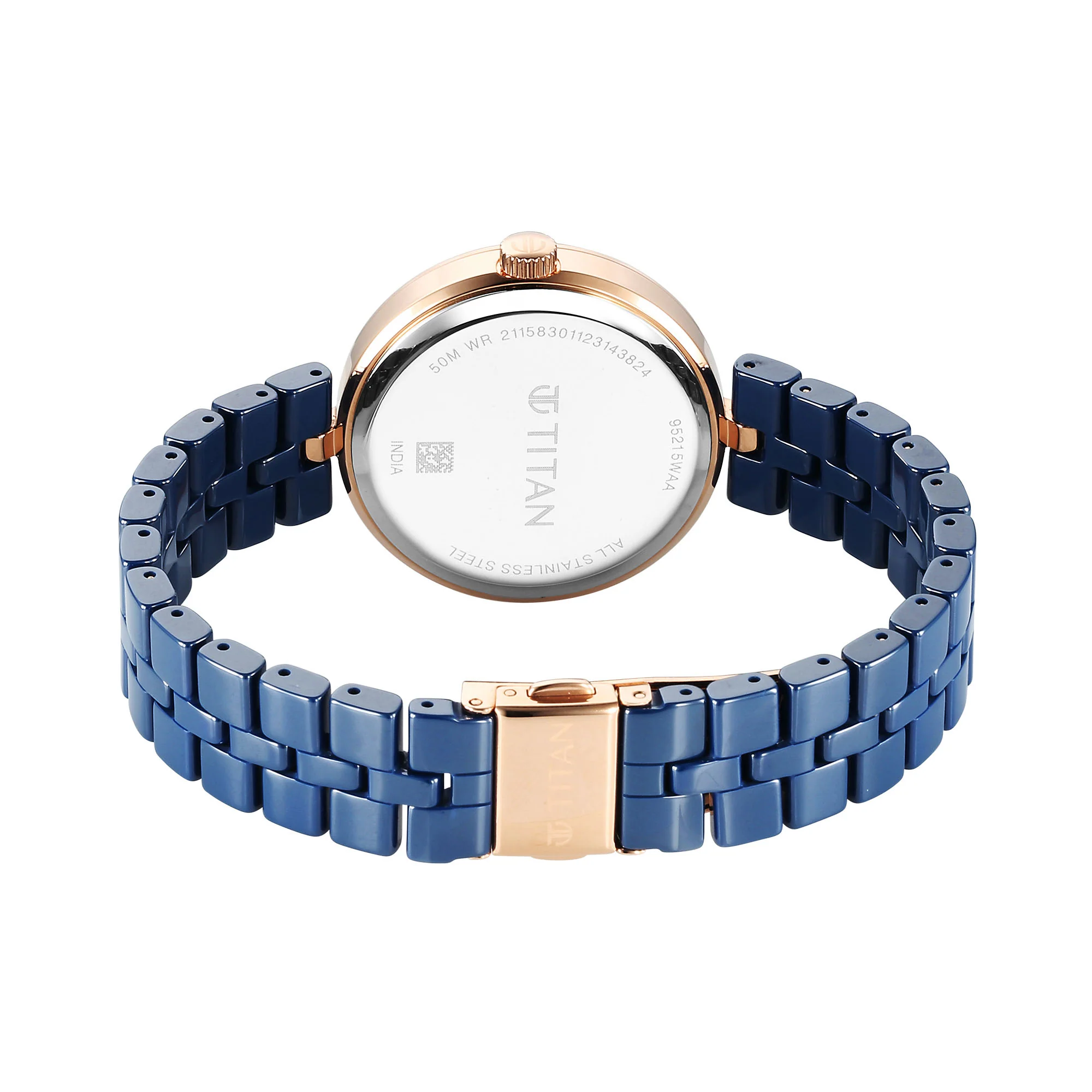 Titan Purple Ceramics Quartz Analog Mother of Pearl Dial Blue Ceramic Strap Watch For Women - Image 5