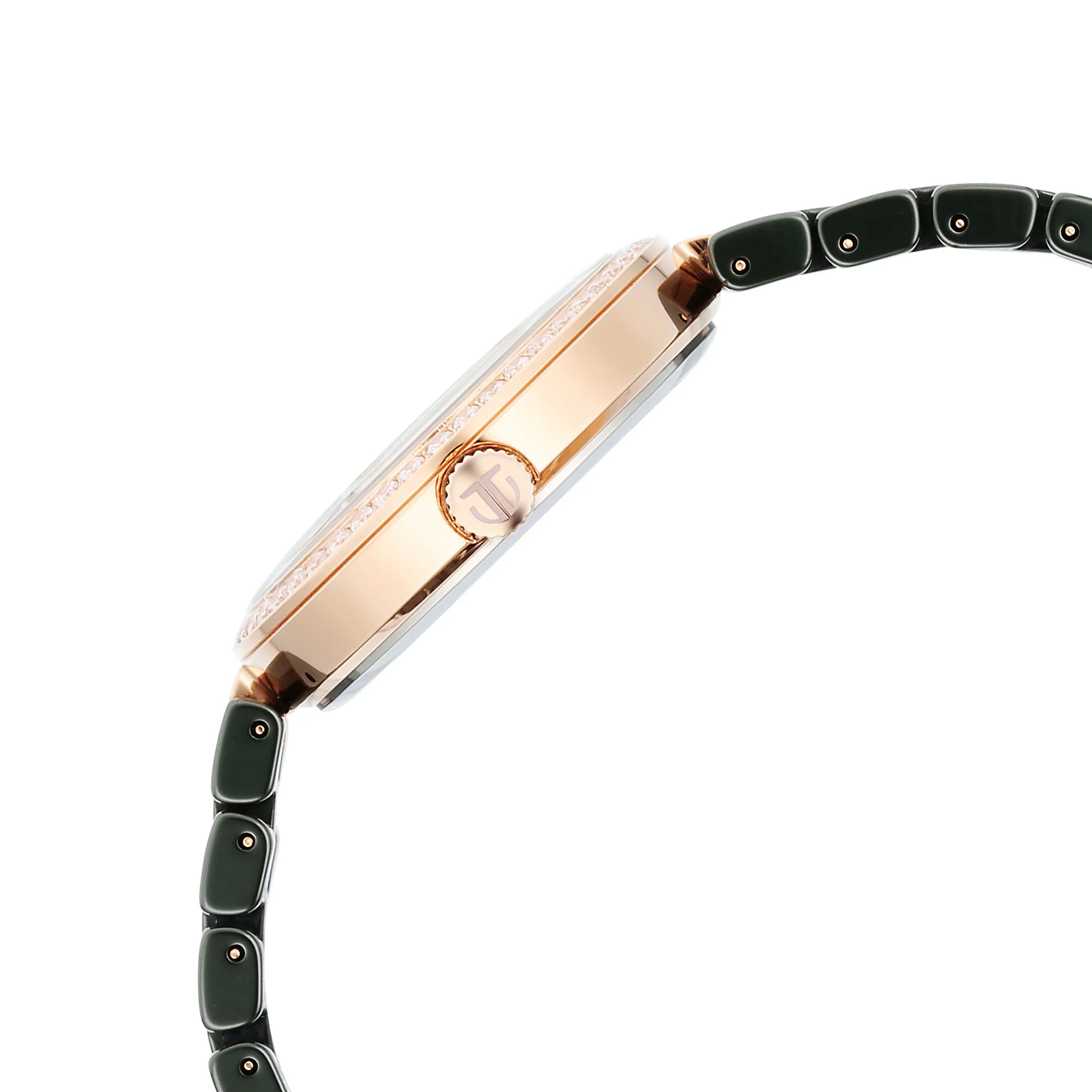 Titan Purple Ceramics Quartz Analog Mother of Pearl Dial Green Ceramic Strap Watch For Women - Image 4