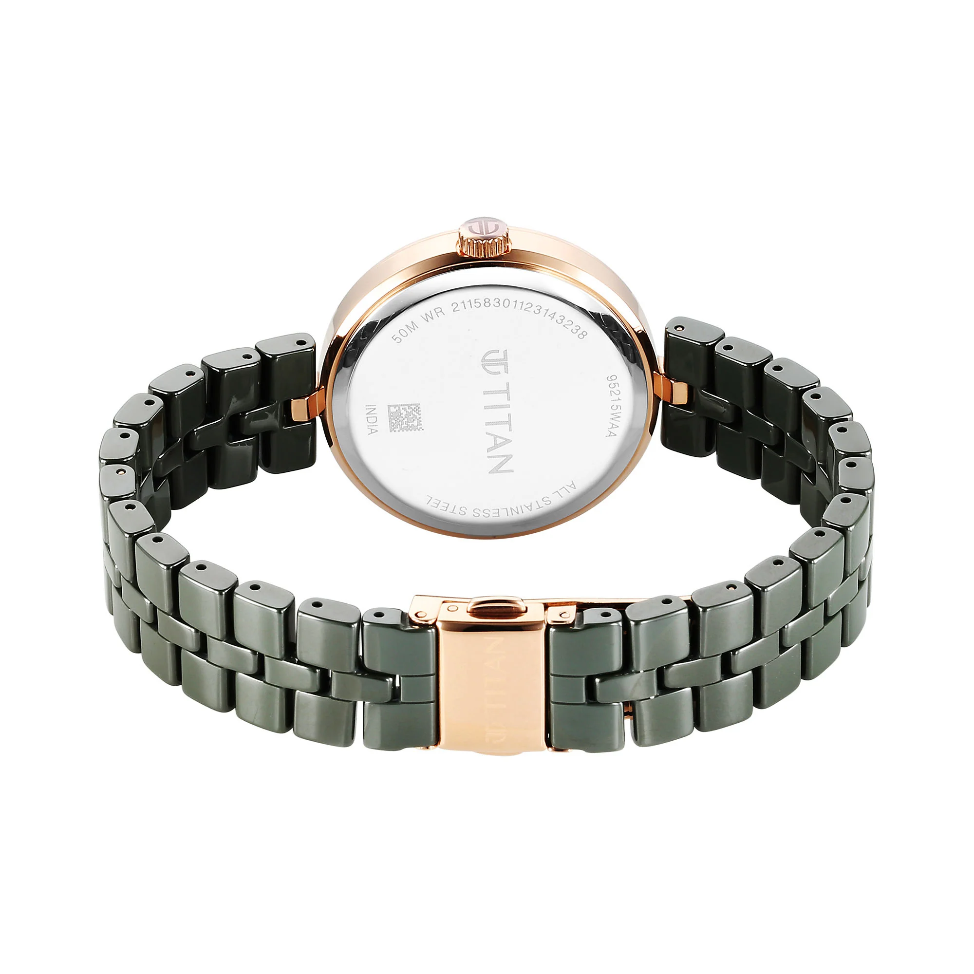 Titan Purple Ceramics Quartz Analog Mother of Pearl Dial Green Ceramic Strap Watch For Women - Image 5