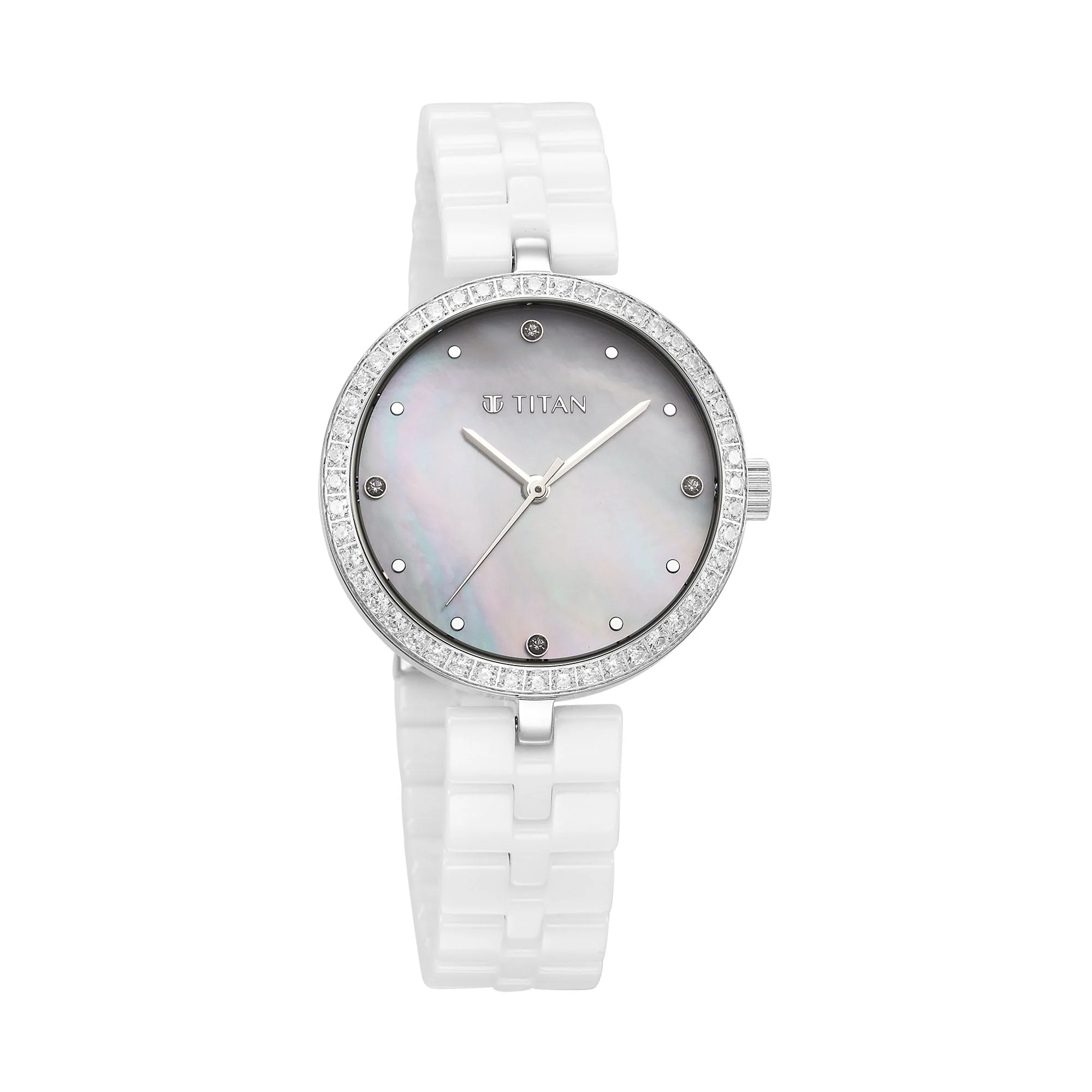 Titan Purple Ceramics Quartz Analogue Mother of Pearl Dial White Ceramic Strap Watch For Women - Image 3