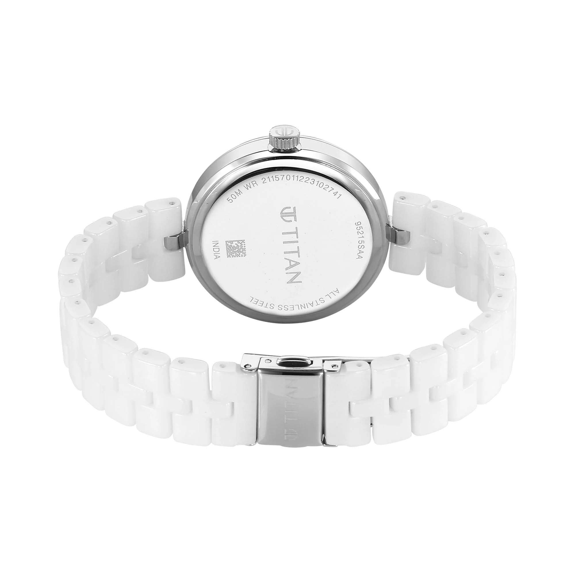Titan Purple Ceramics Quartz Analogue Mother of Pearl Dial White Ceramic Strap Watch For Women - Image 6